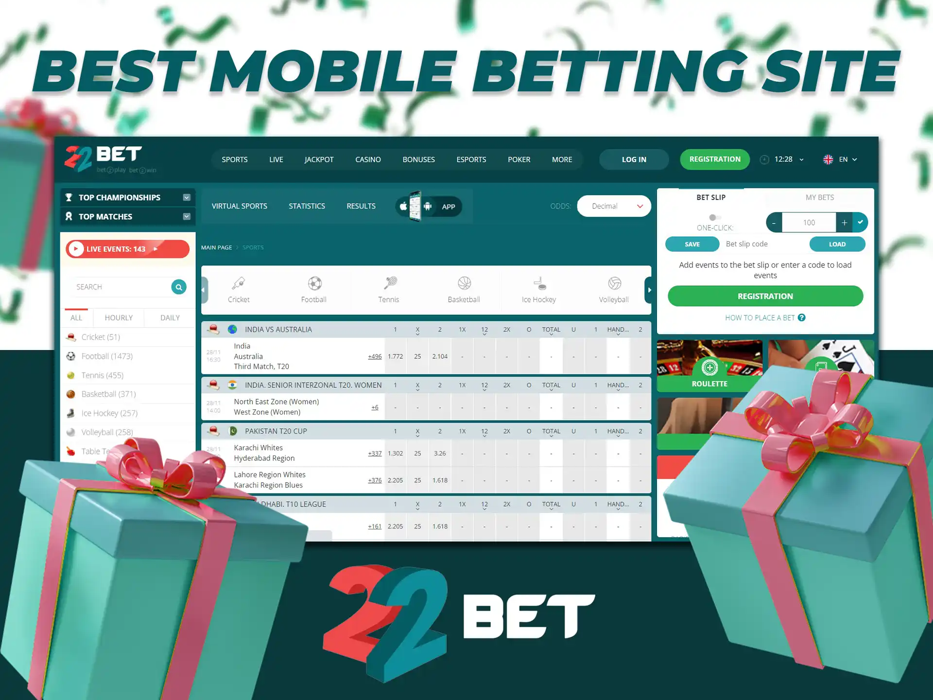Betting from a mobile device is most convenient from the 22Bet website.