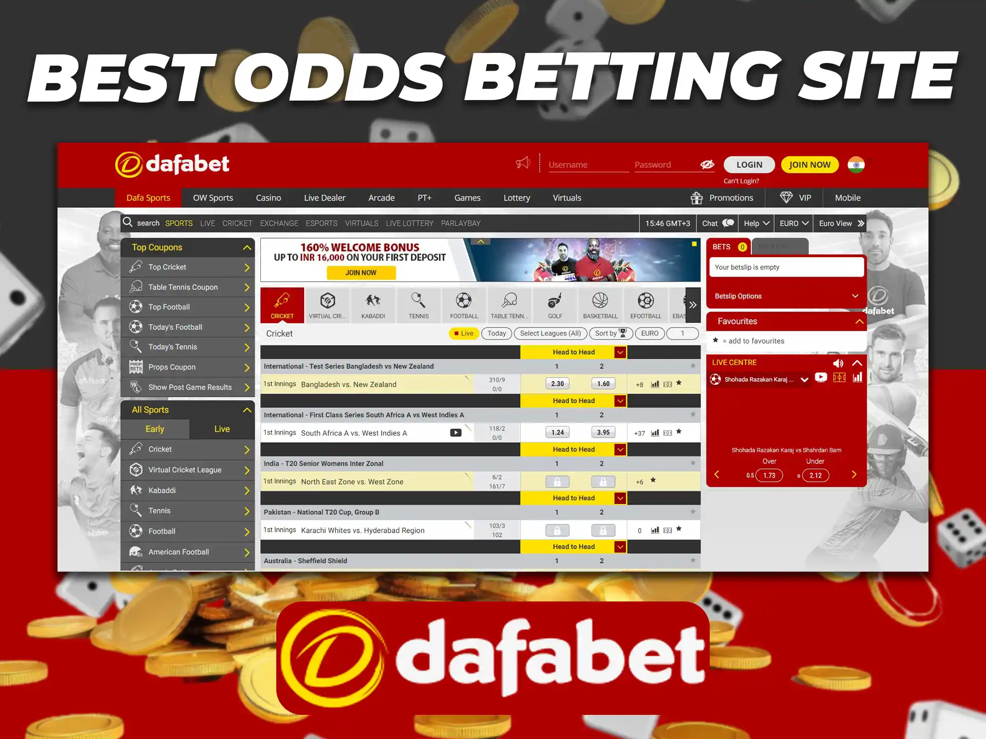 A wide selection of bets on many popular sports with a guarantee of the best odds you can find on the Dafabet website.
