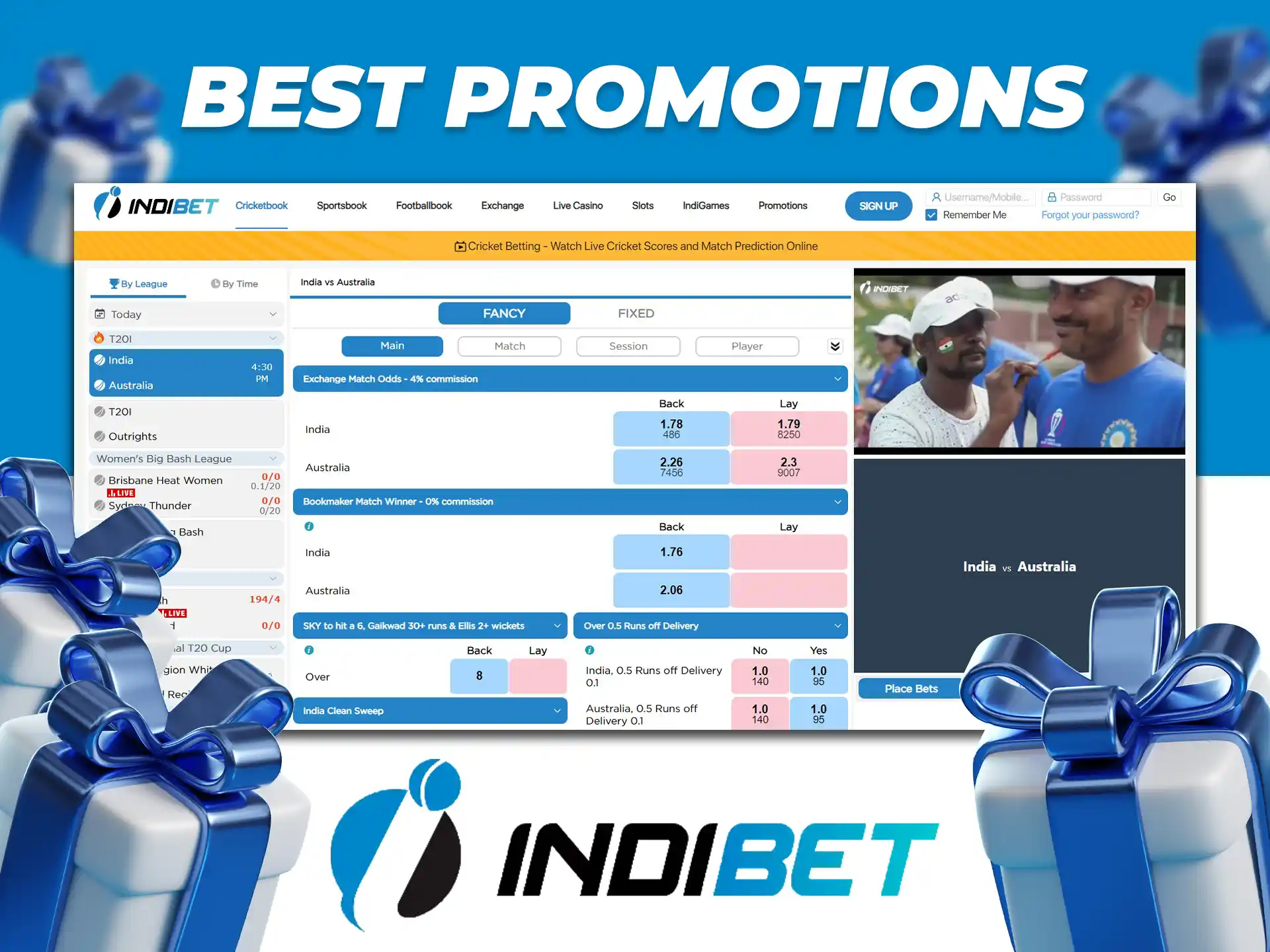 Indibet is a bookmaker with regular promotions and bonuses and a welcome bonus of 100% up to INR 10,000.