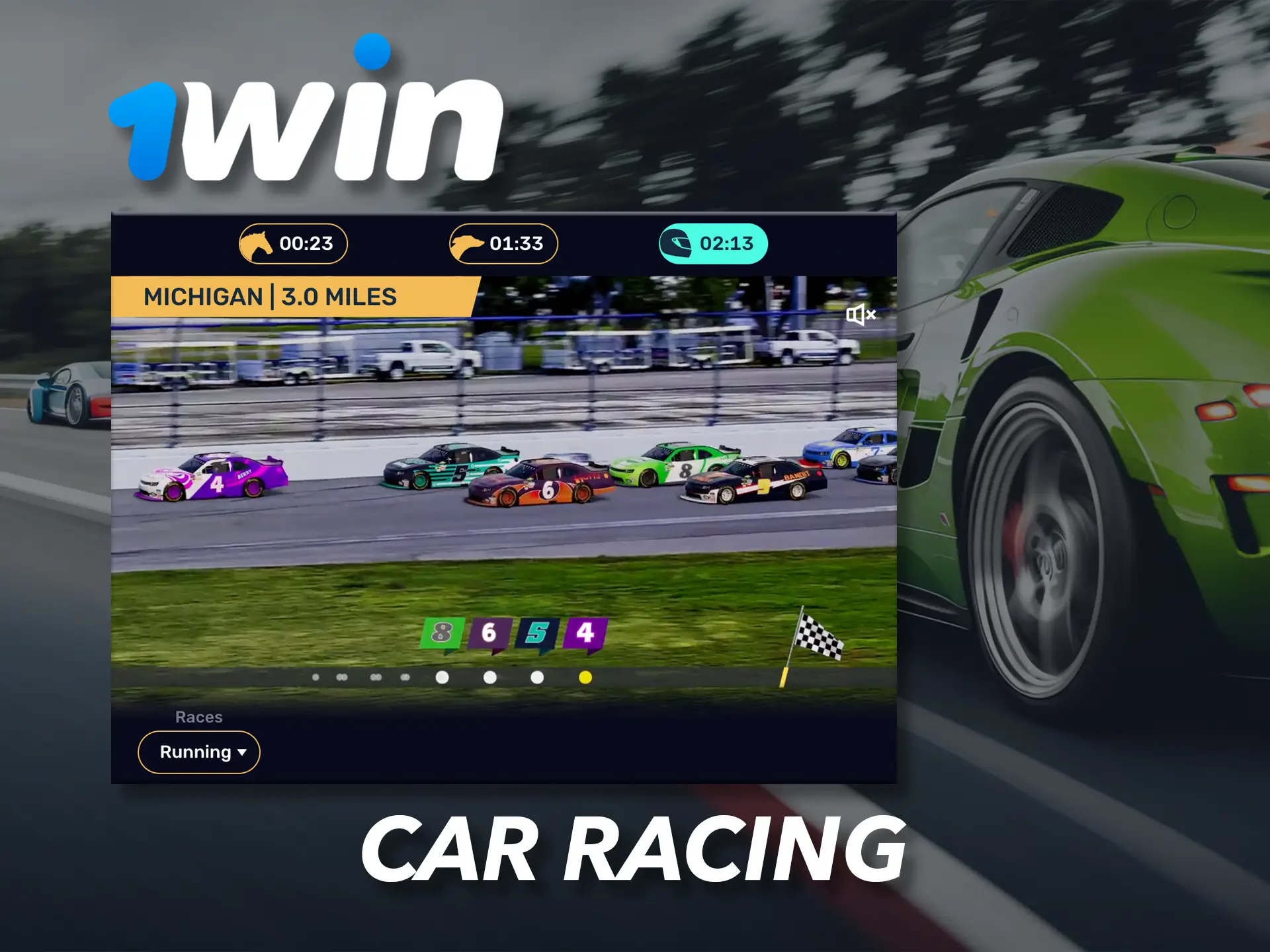 You'll find speed and drive in virtual racing from 1Win.