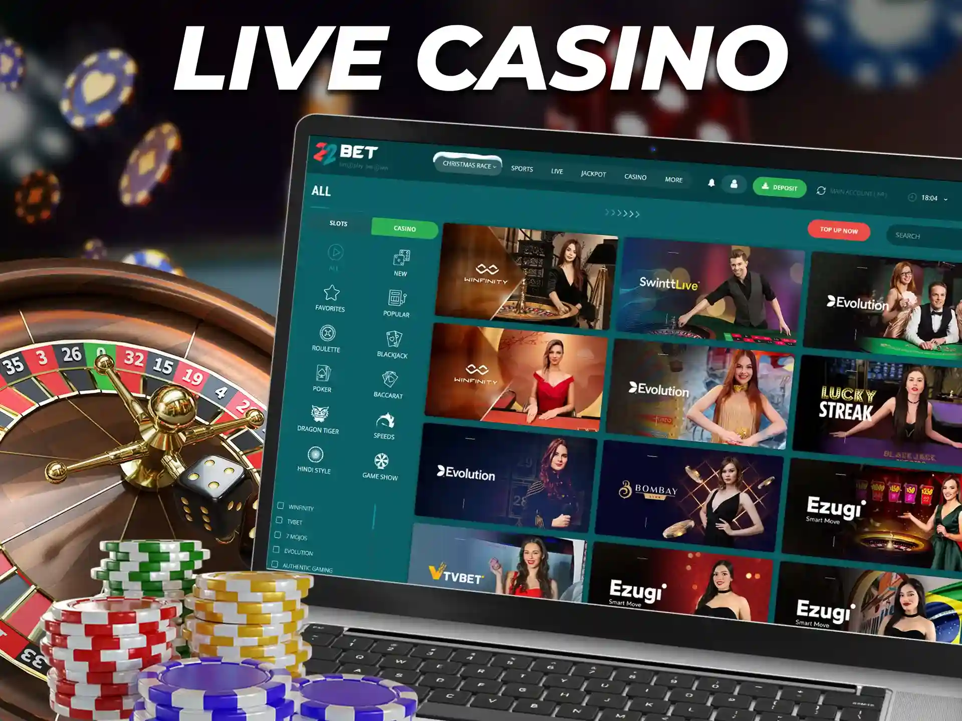 22Bet also offers players to play Live Casino with a live dealer.