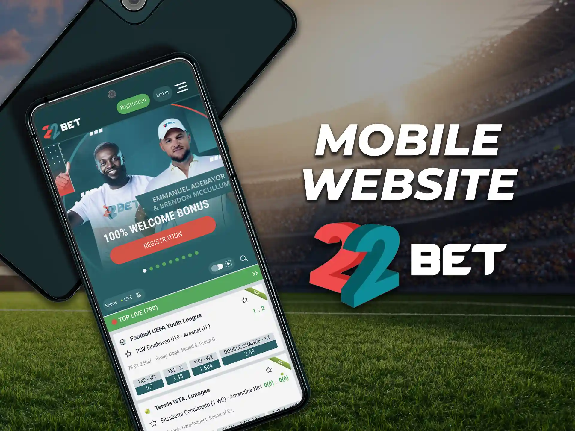 22Bet's mobile site can be accessed from any mobile device browser.