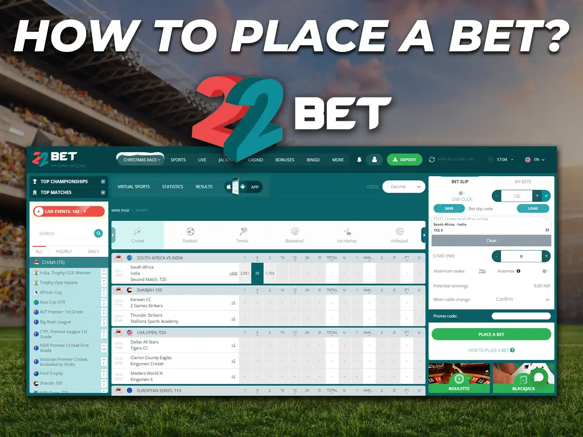 Step-by-step instructions on how to bet on the 22Bet platform.
