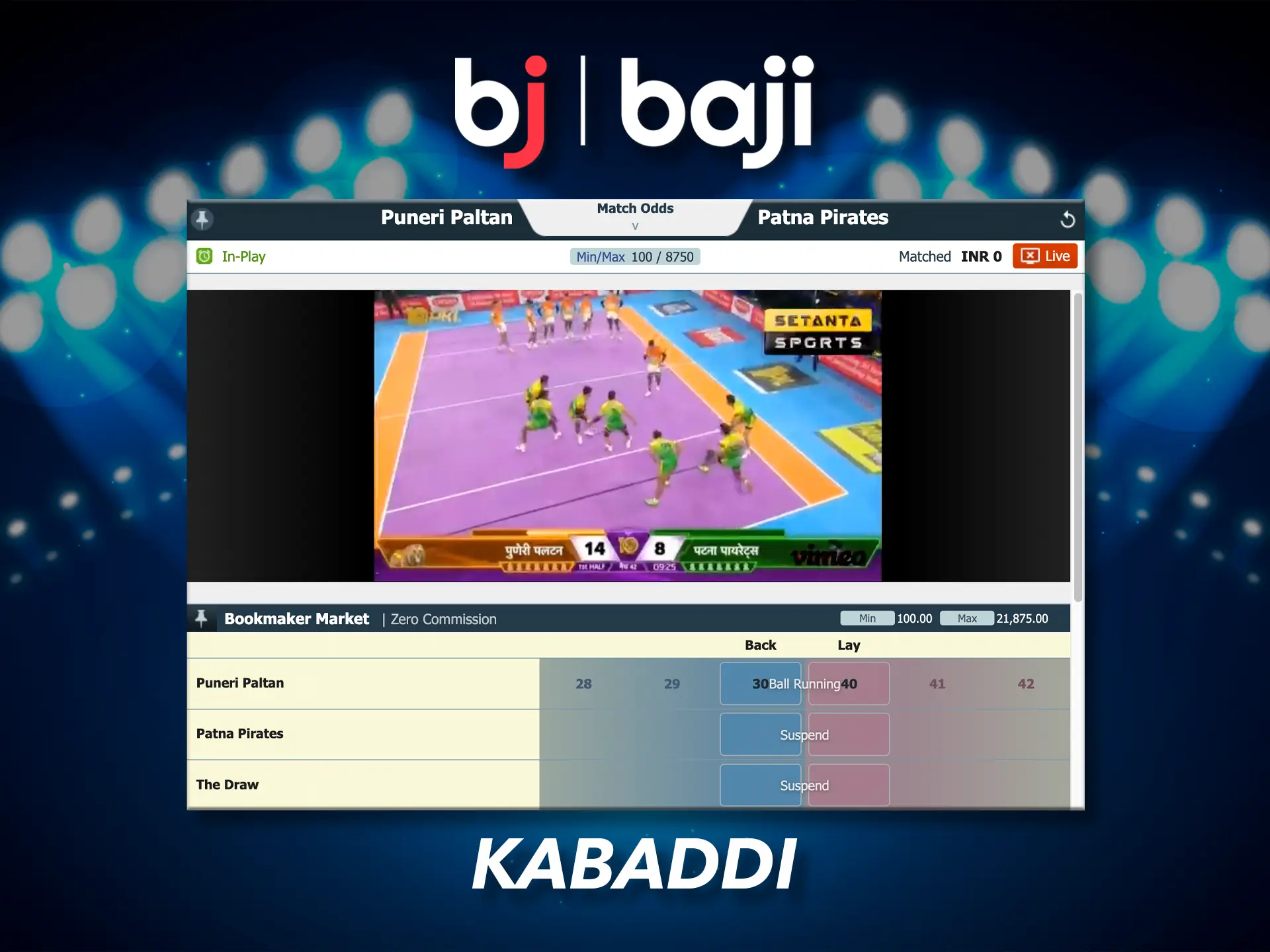 The popular sporting discipline of Kabaddi is featured at Baji Bookmaker.