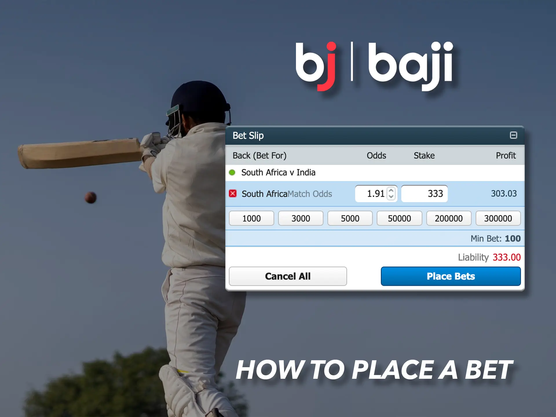 Go to the sports section and place your first bet at Baji.