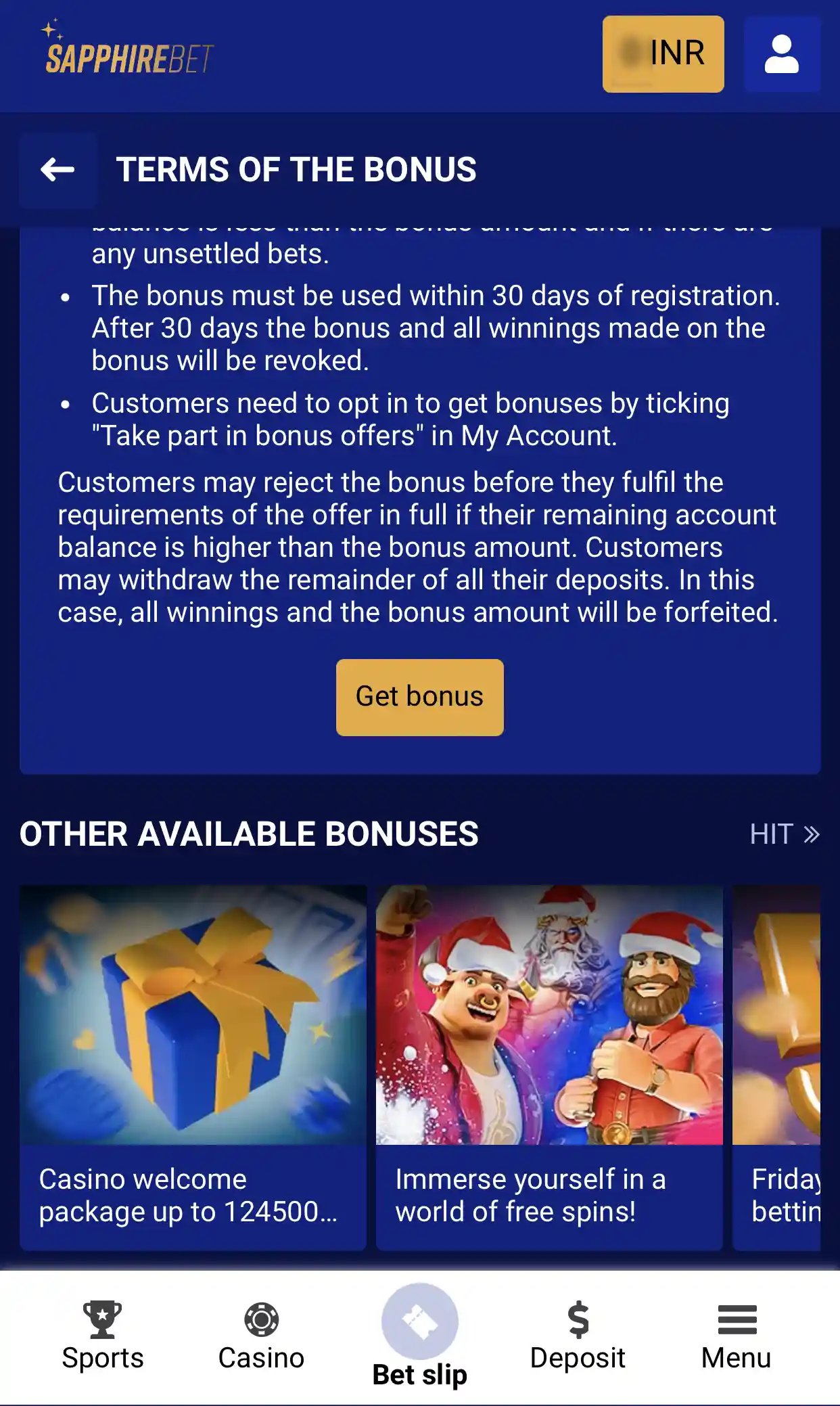 Choose a bonus and click to activate it.