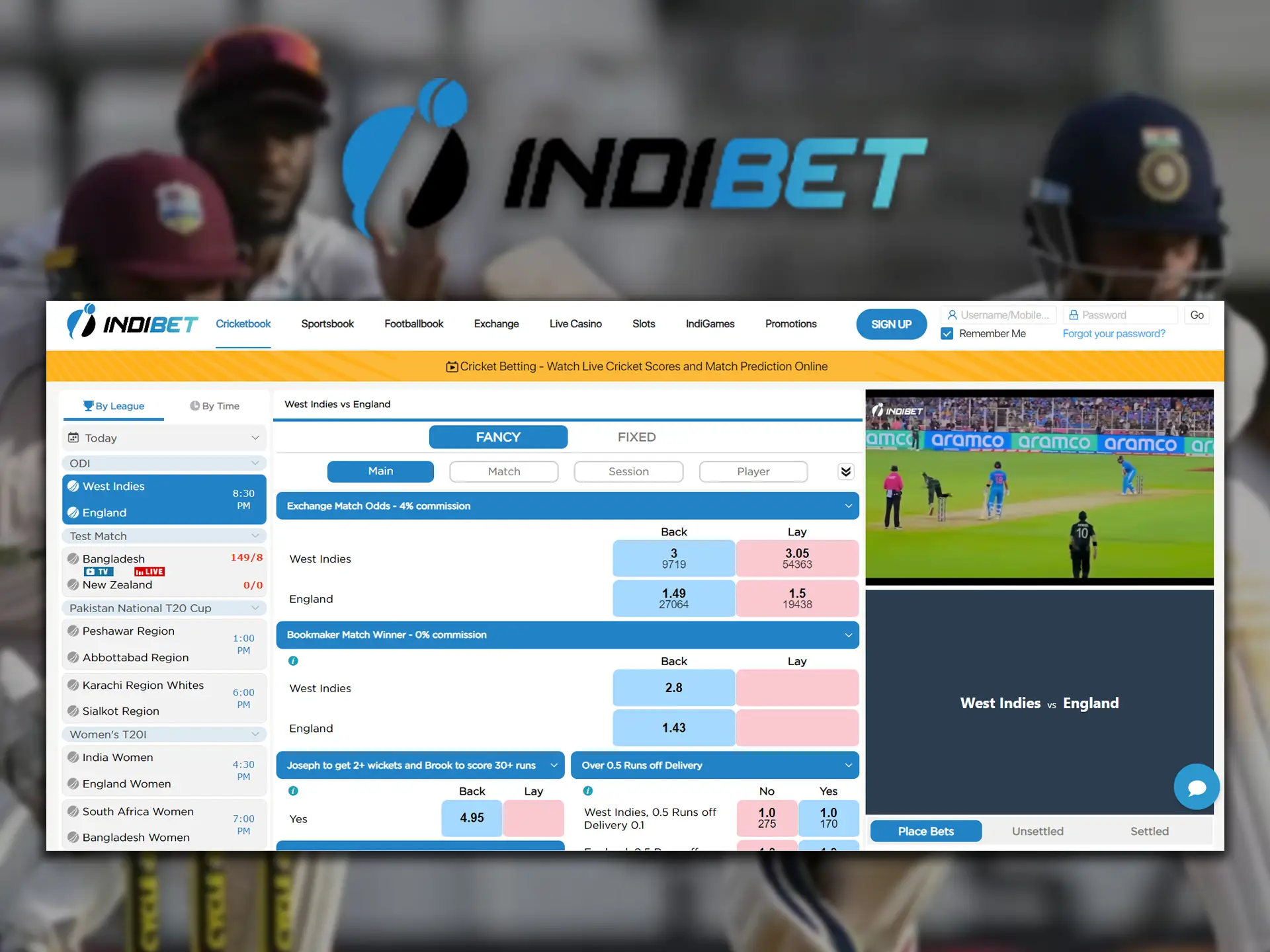 Indibet covers all popular cricket events for betting and is popular in India.