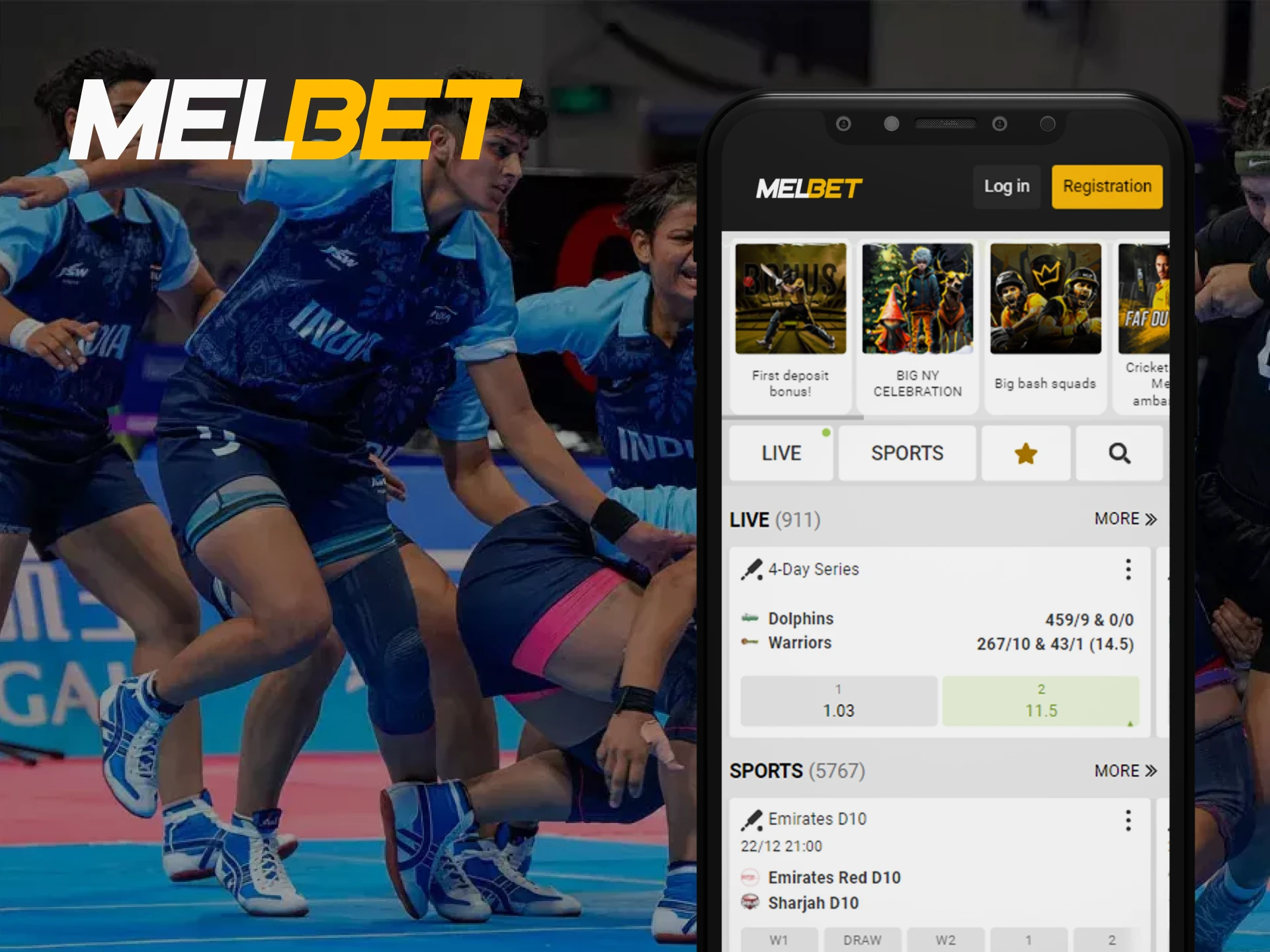 Place bets on sports from your device using the Melbet app.