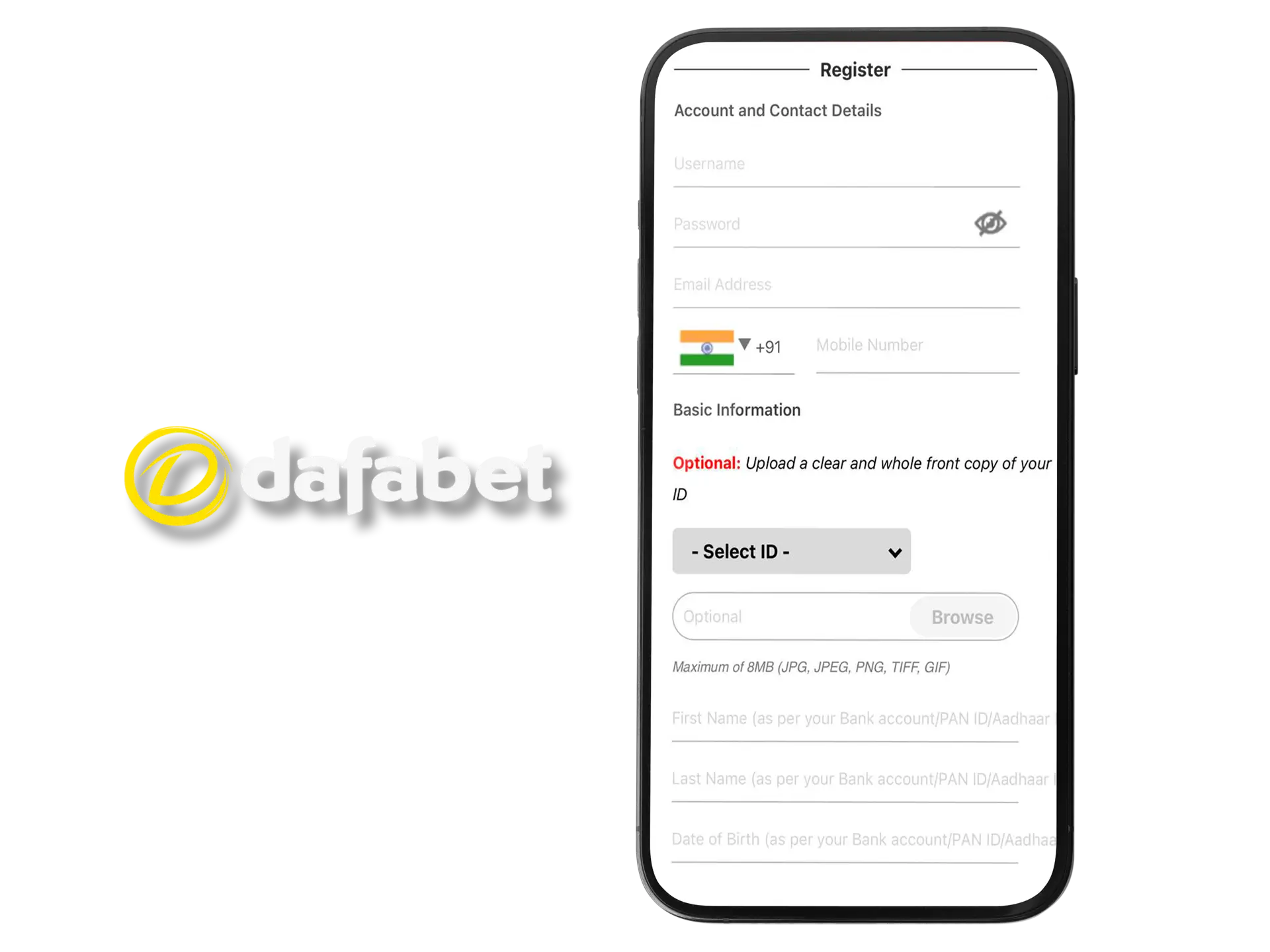 Carefully fill in and verify your details to create an account with Dafabet.