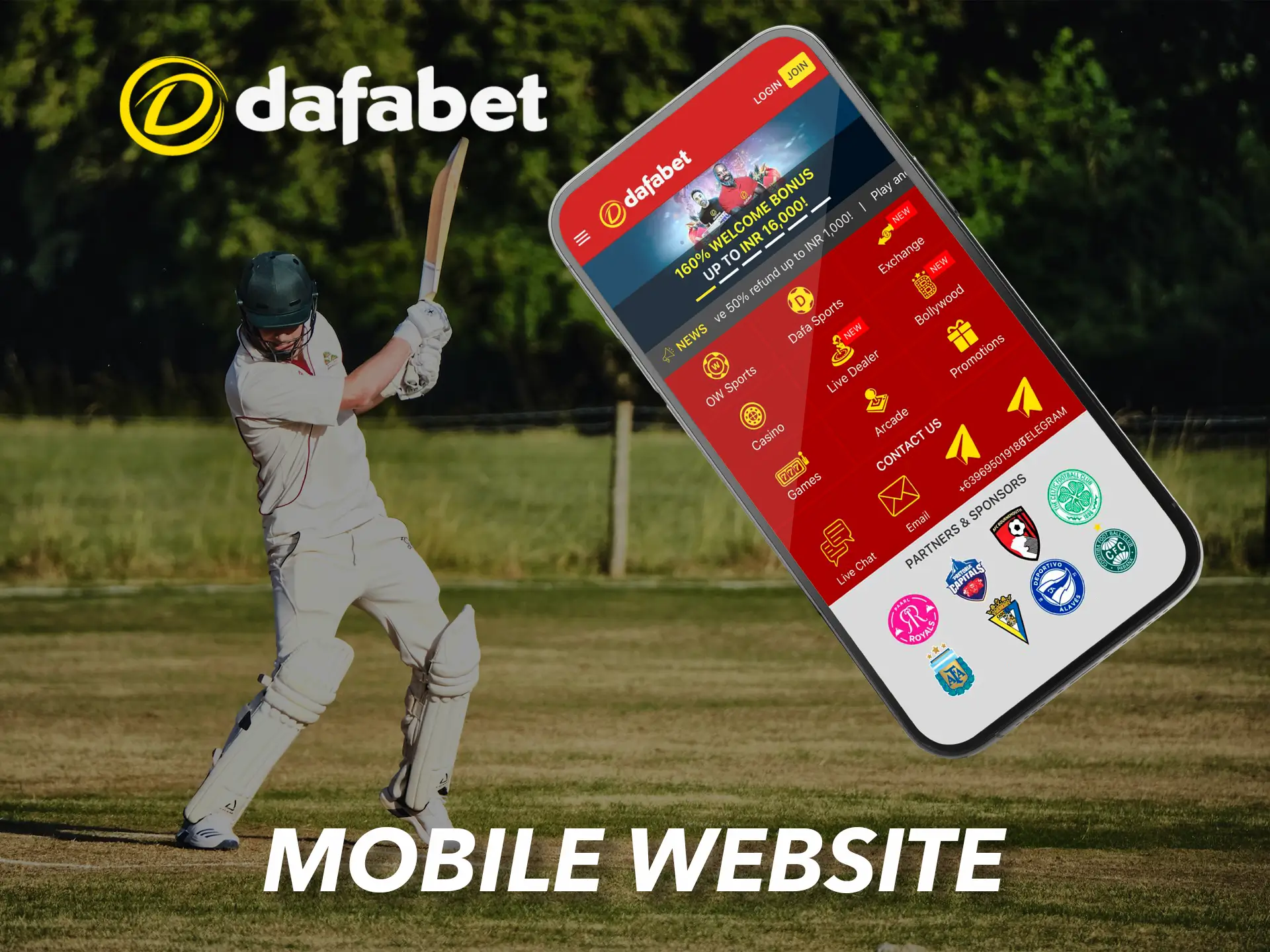 Dafabet's mobile site quickly adapts to any mobile device browser.