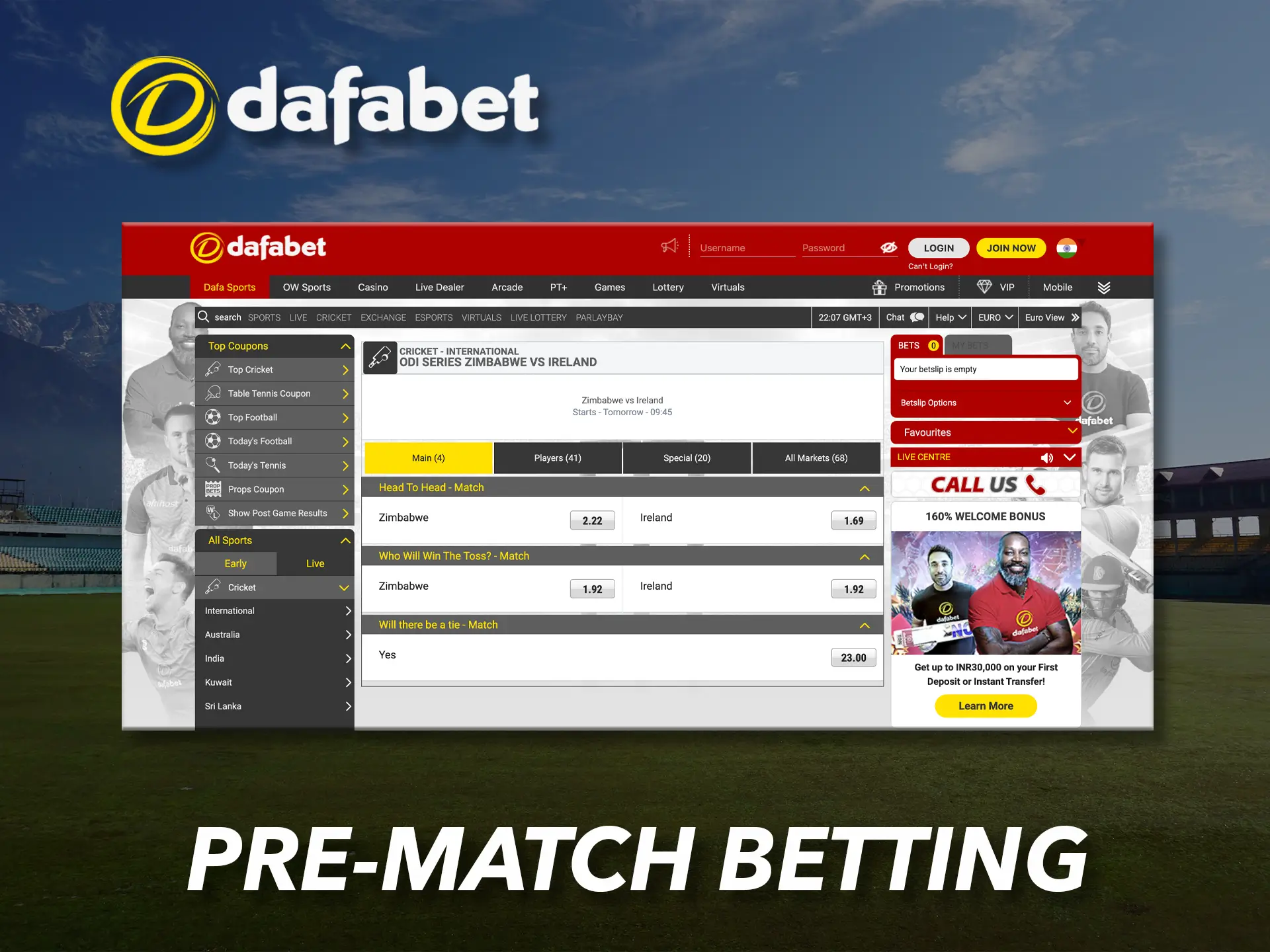 The most generous odds can be seen in pre-match betting from Dafabet.