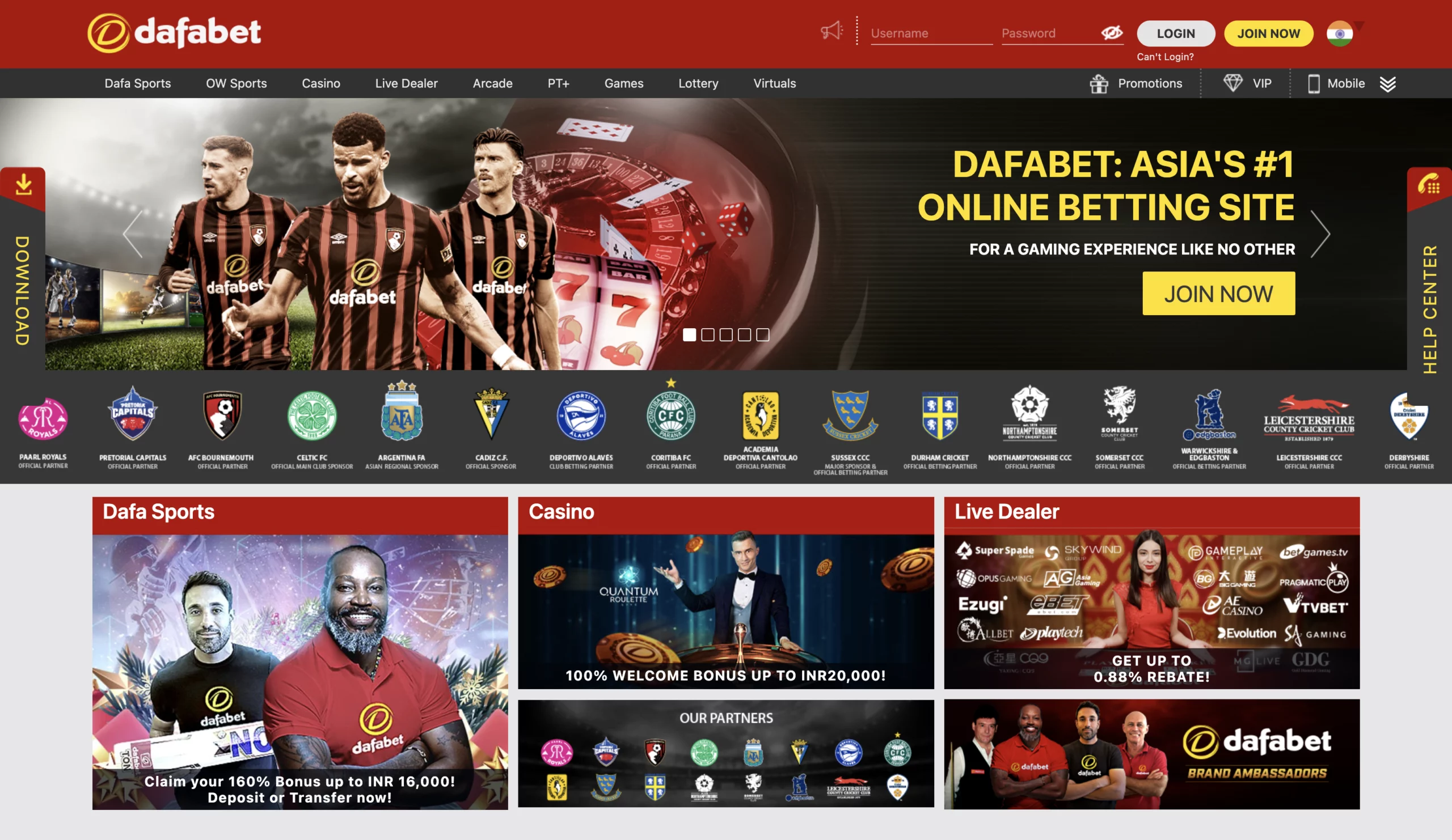 Dafabet Casino homepage.