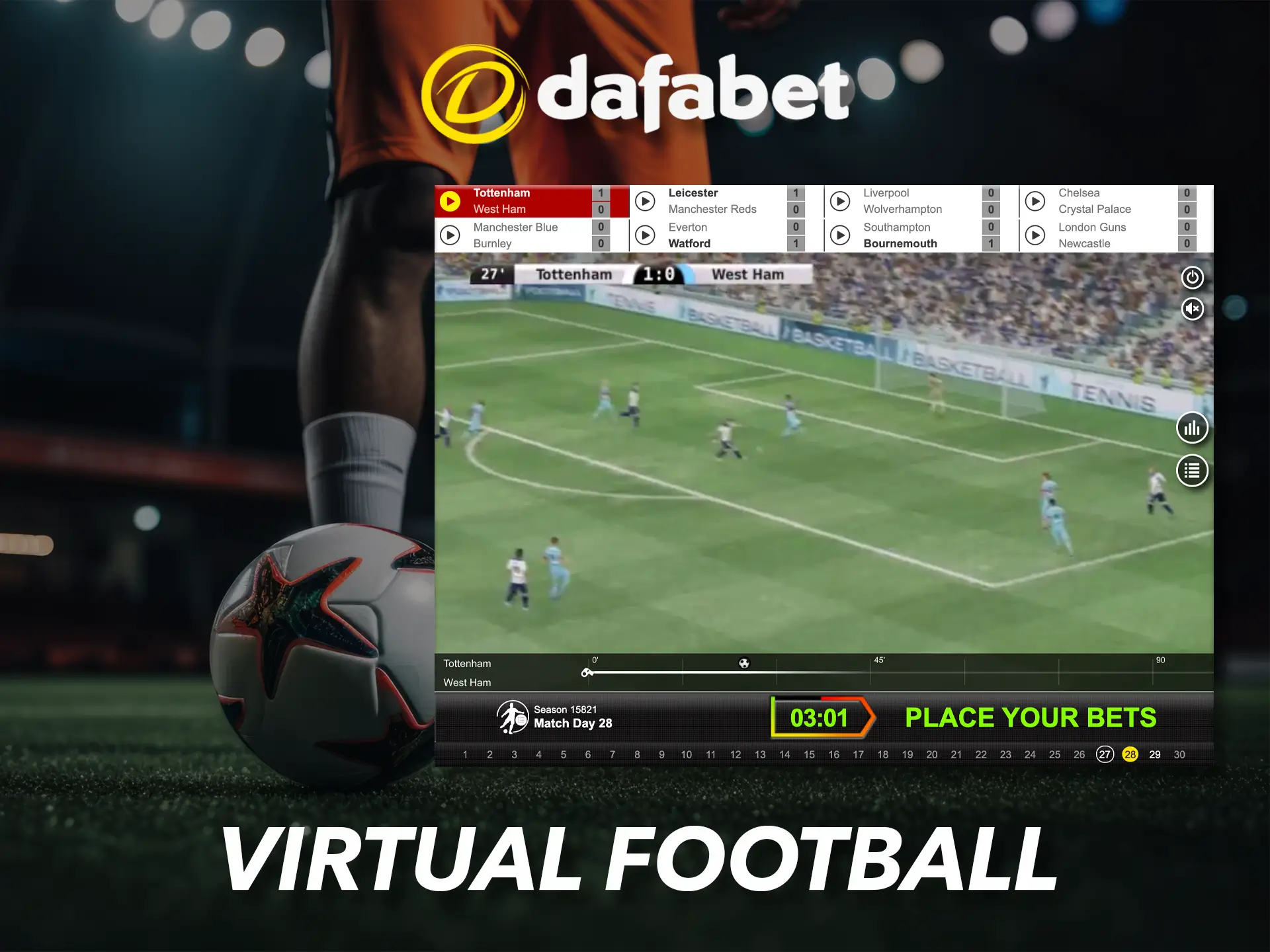 Enjoy the beautiful graphics of virtual football from Dafabet.