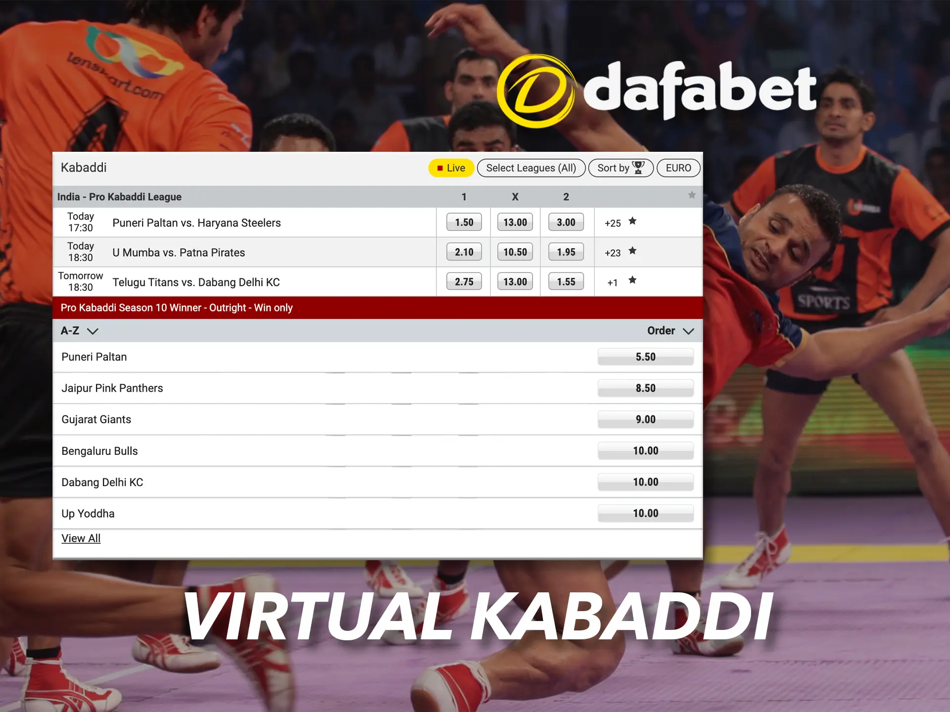 Try your hand at betting on virtual kabaddi at Dafabet.