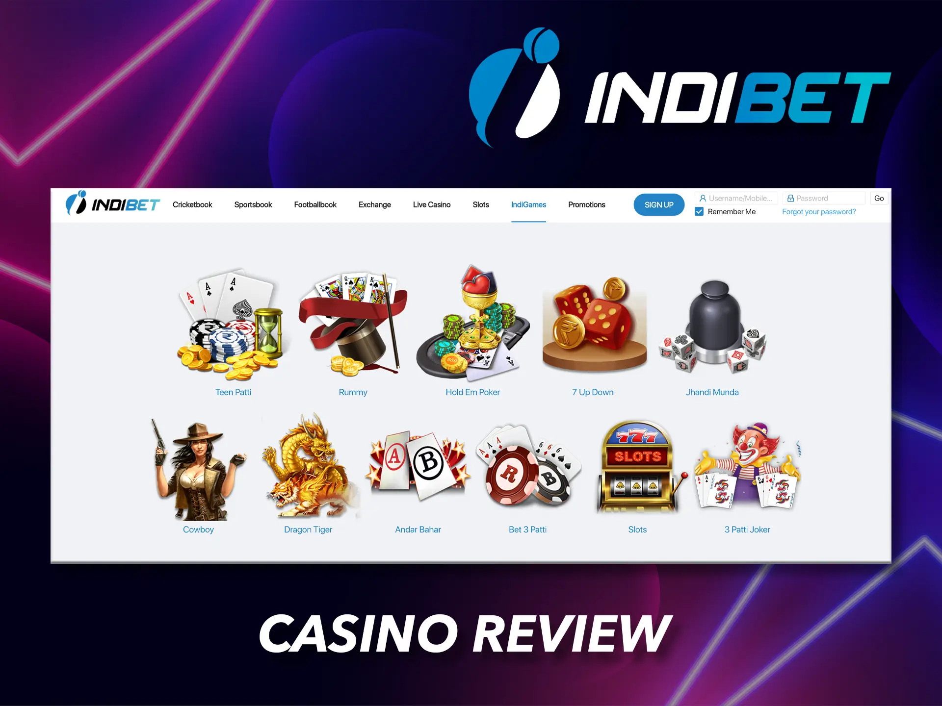 Gambling enthusiasts will find a casino from Indibet.