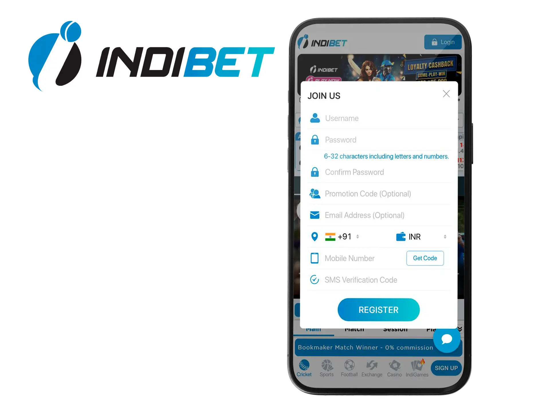 Carefully fill out the form to register at Indibet Casino.