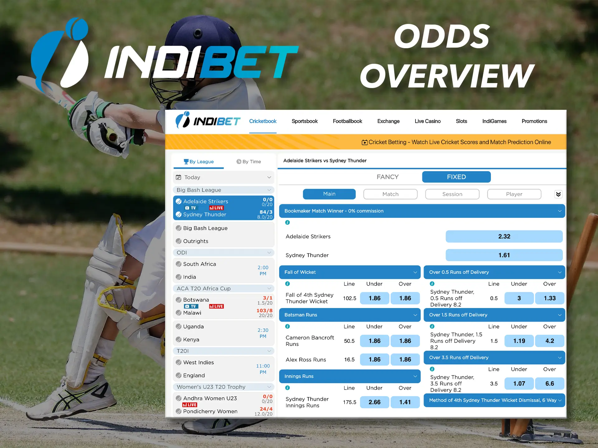 You'll find the best odds and variety of odds at Indibet.