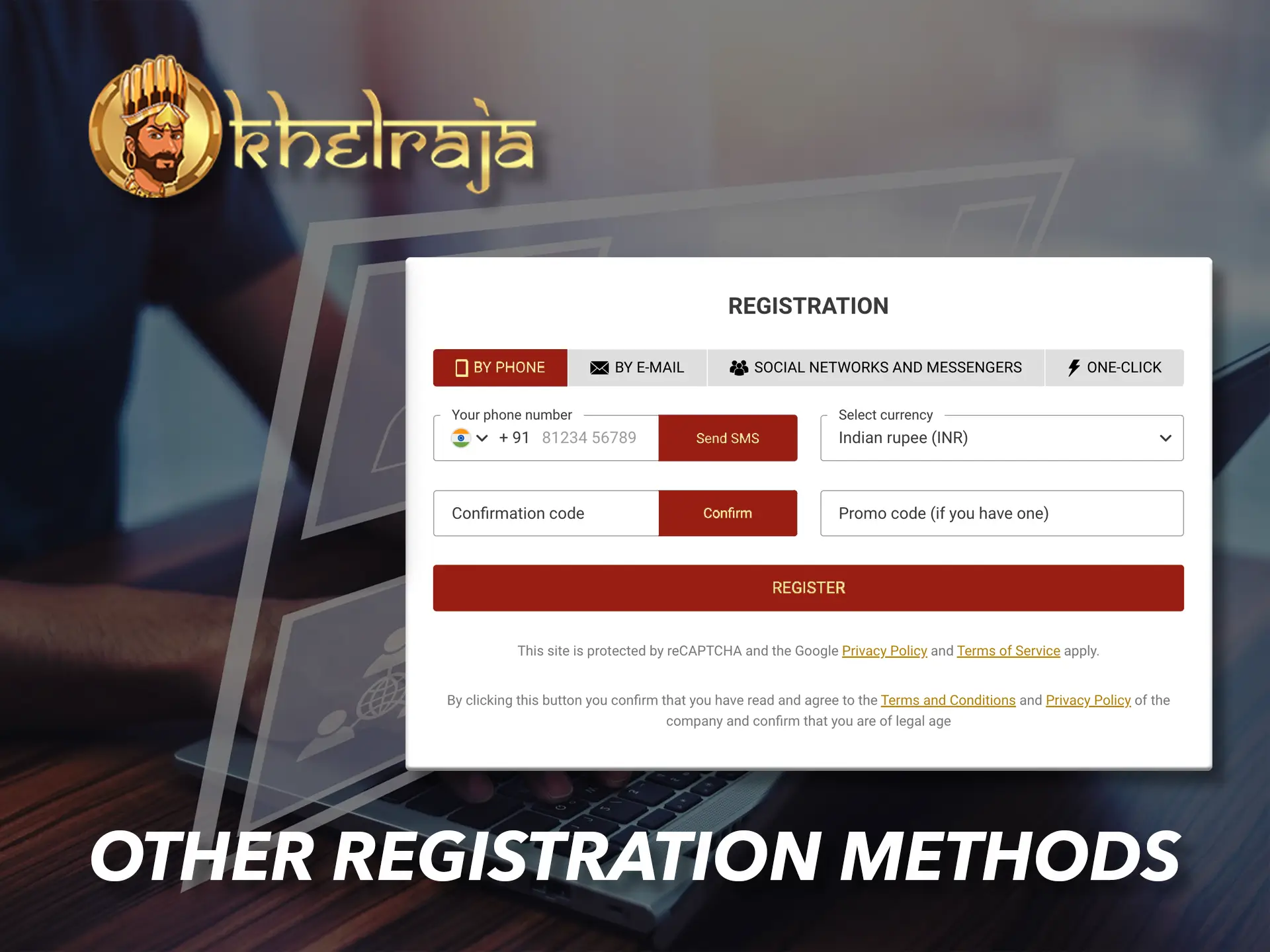Use various methods to register on the Khelraja website.