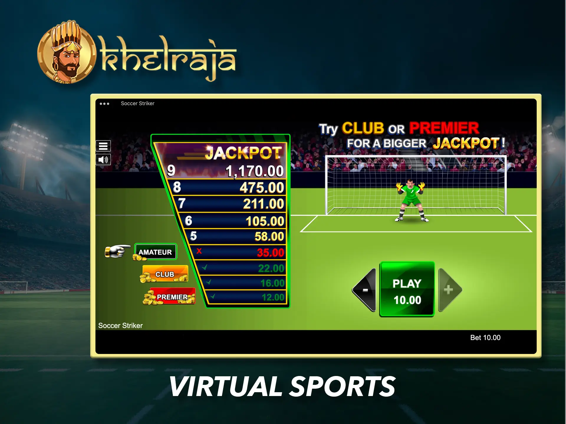 Test your luck in a football simulator from Khelraja.