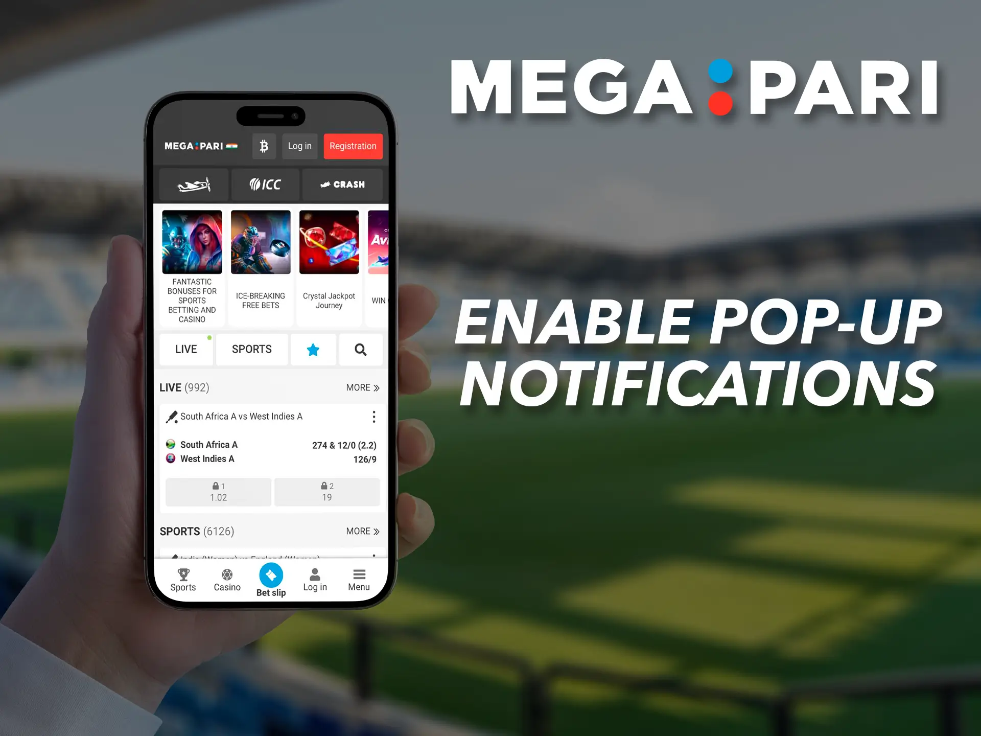 Receive notifications on your phone from Megapari immediately after a successful action of your favorite players.
