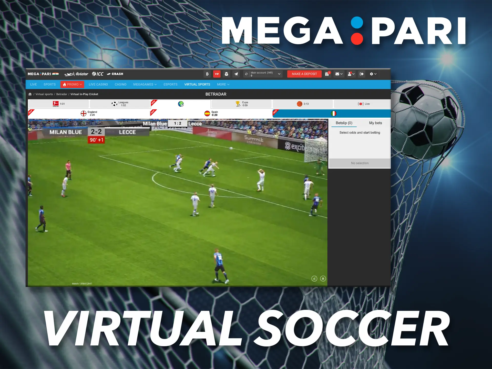 Watch virtual soccer and place your bets.