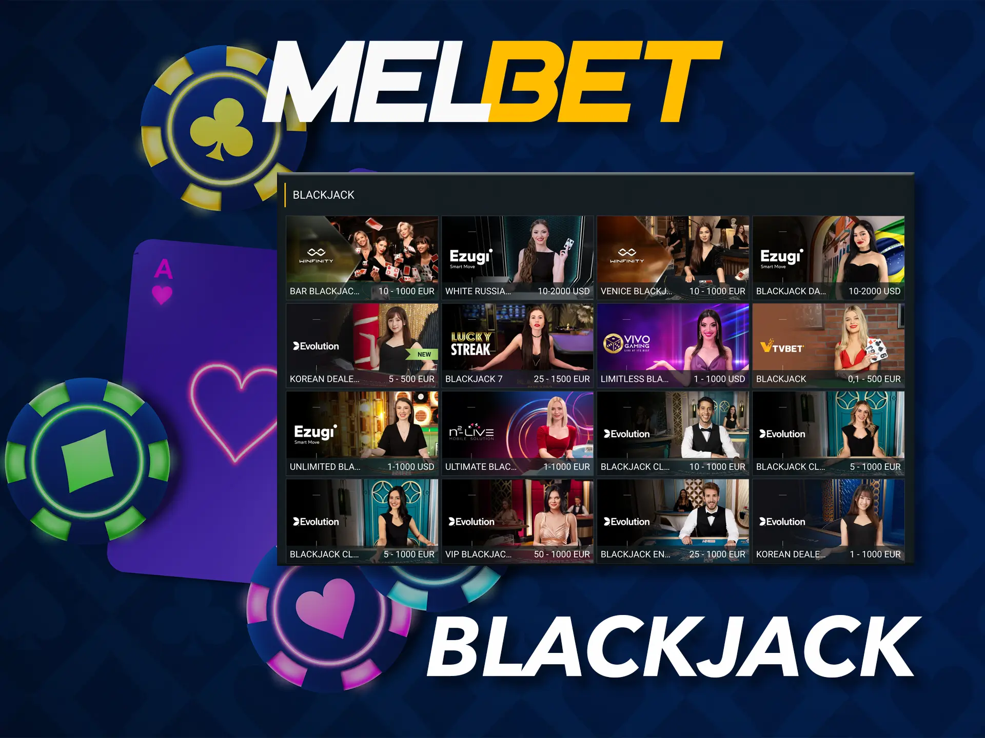 Try your luck and win at blackjack from Melbet.