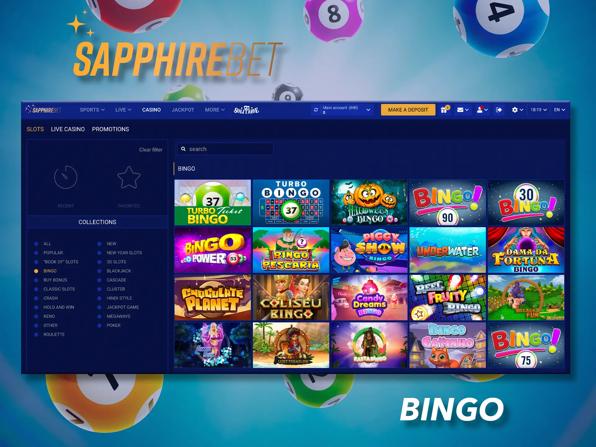 Win the bingo jackpot from Sapphirebet Casino.