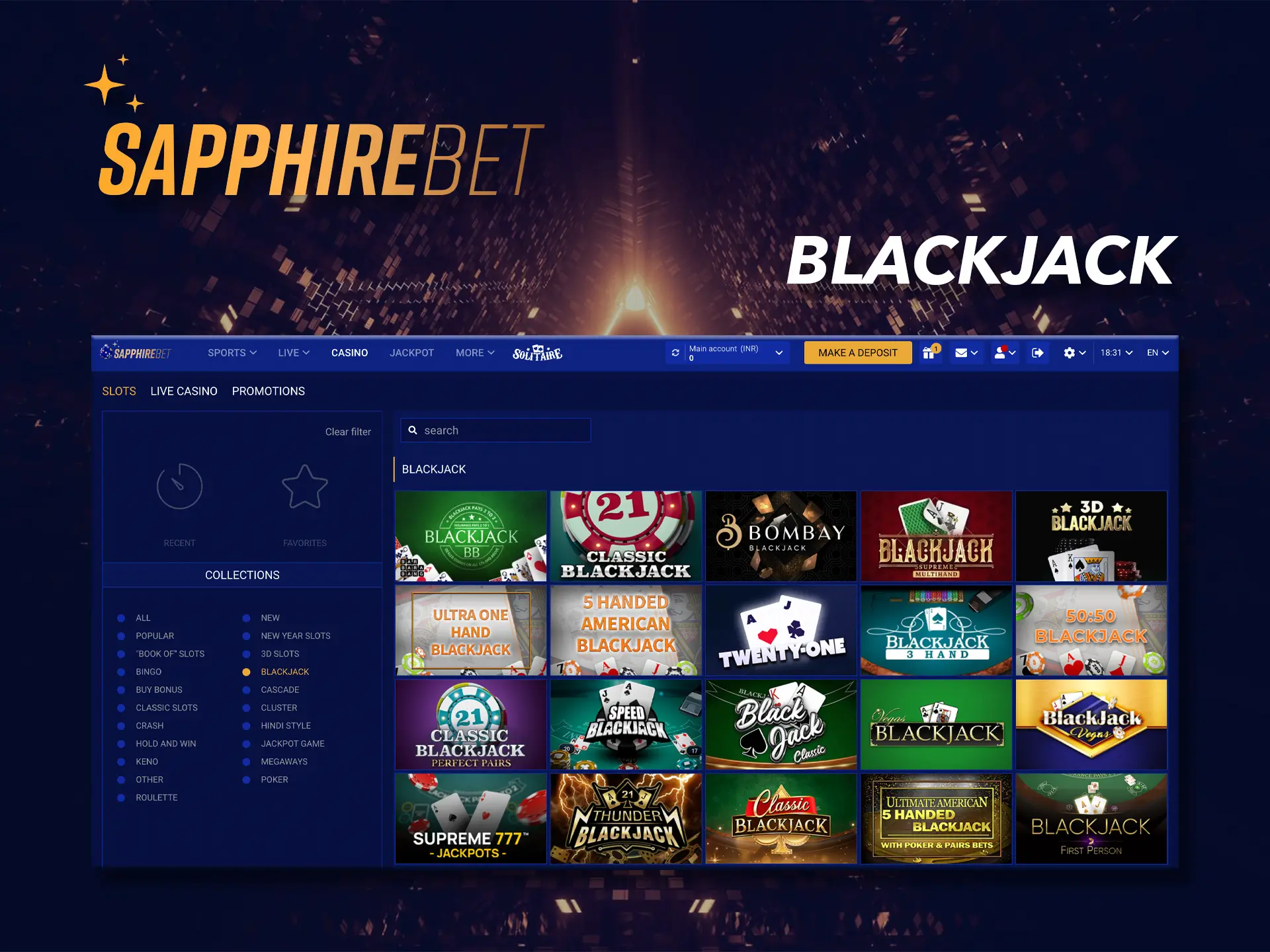 Try your luck at Blackjack from Sapphirebet.