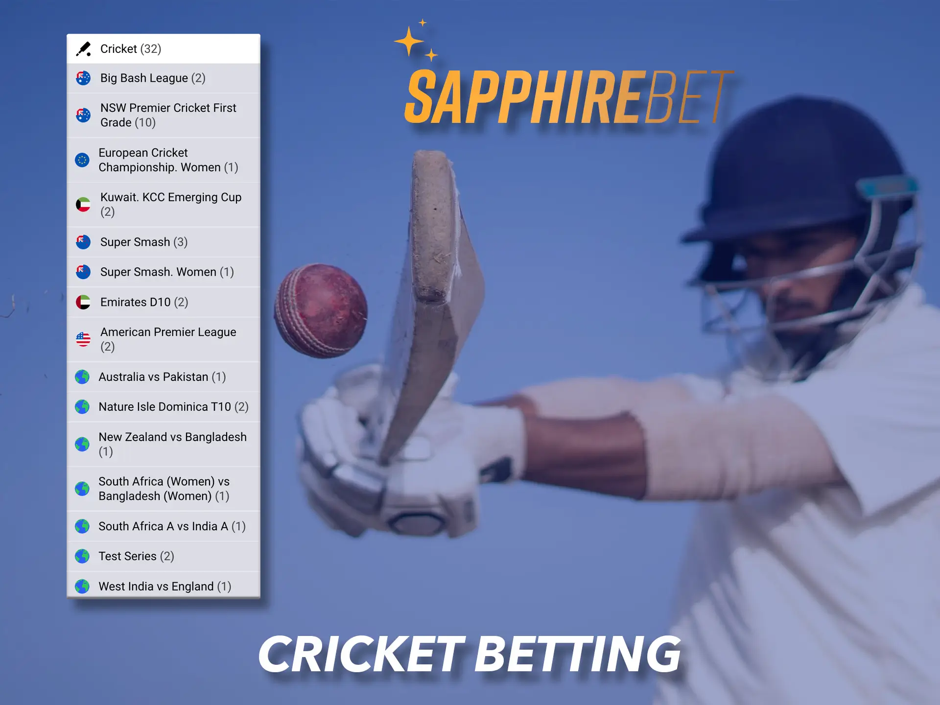 Choose the cricket tournament you want and make your predictions at Sapphirebet.