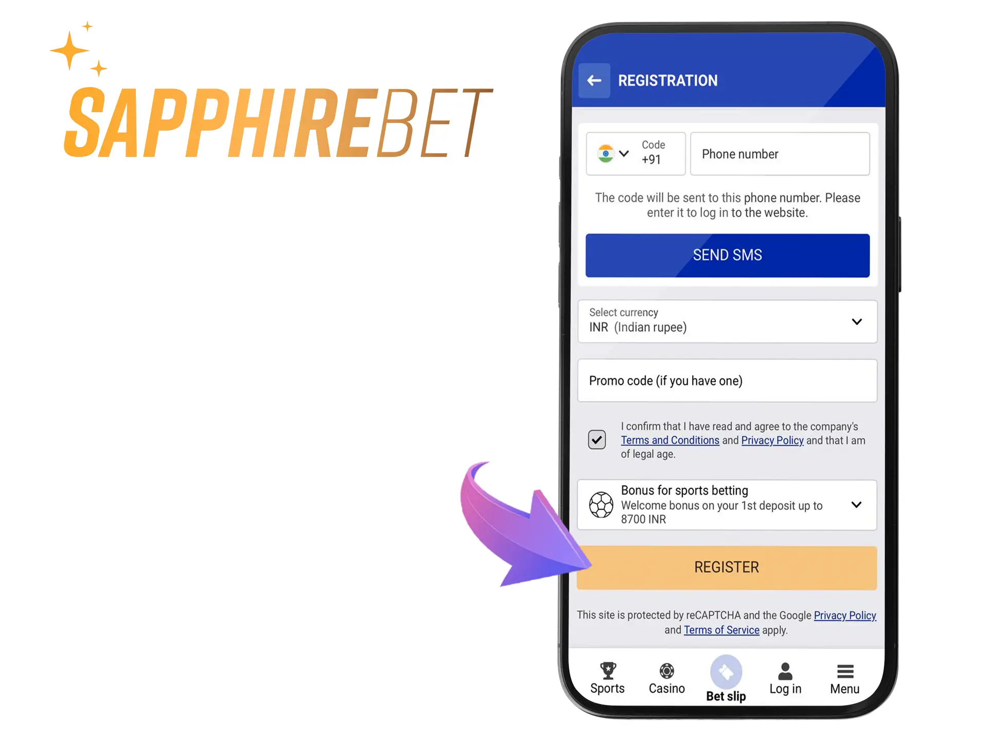 Complete your registration with Sapphirebet and start betting and gaming.