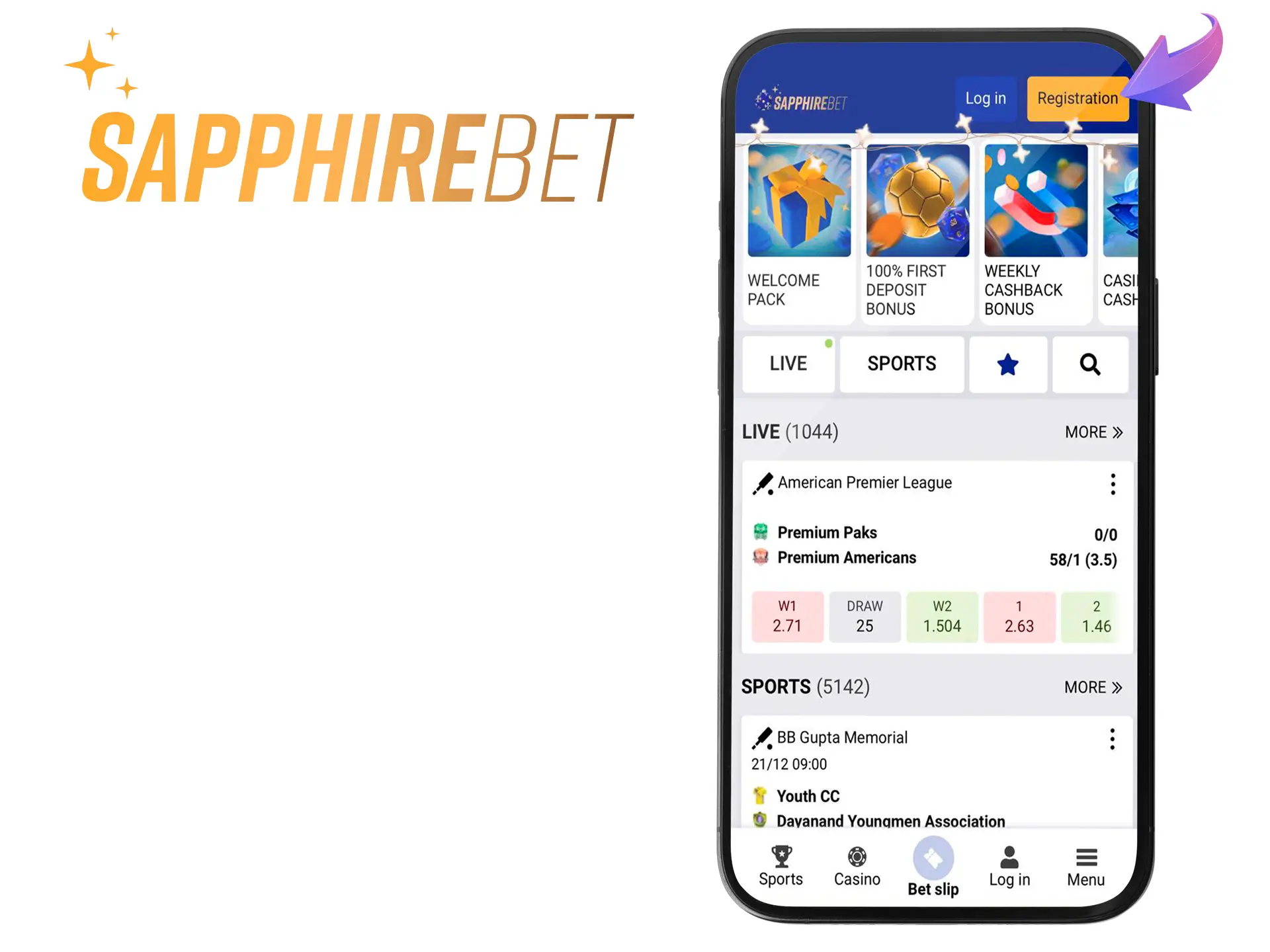 Start your journey by registering on the Sapphirebet website.