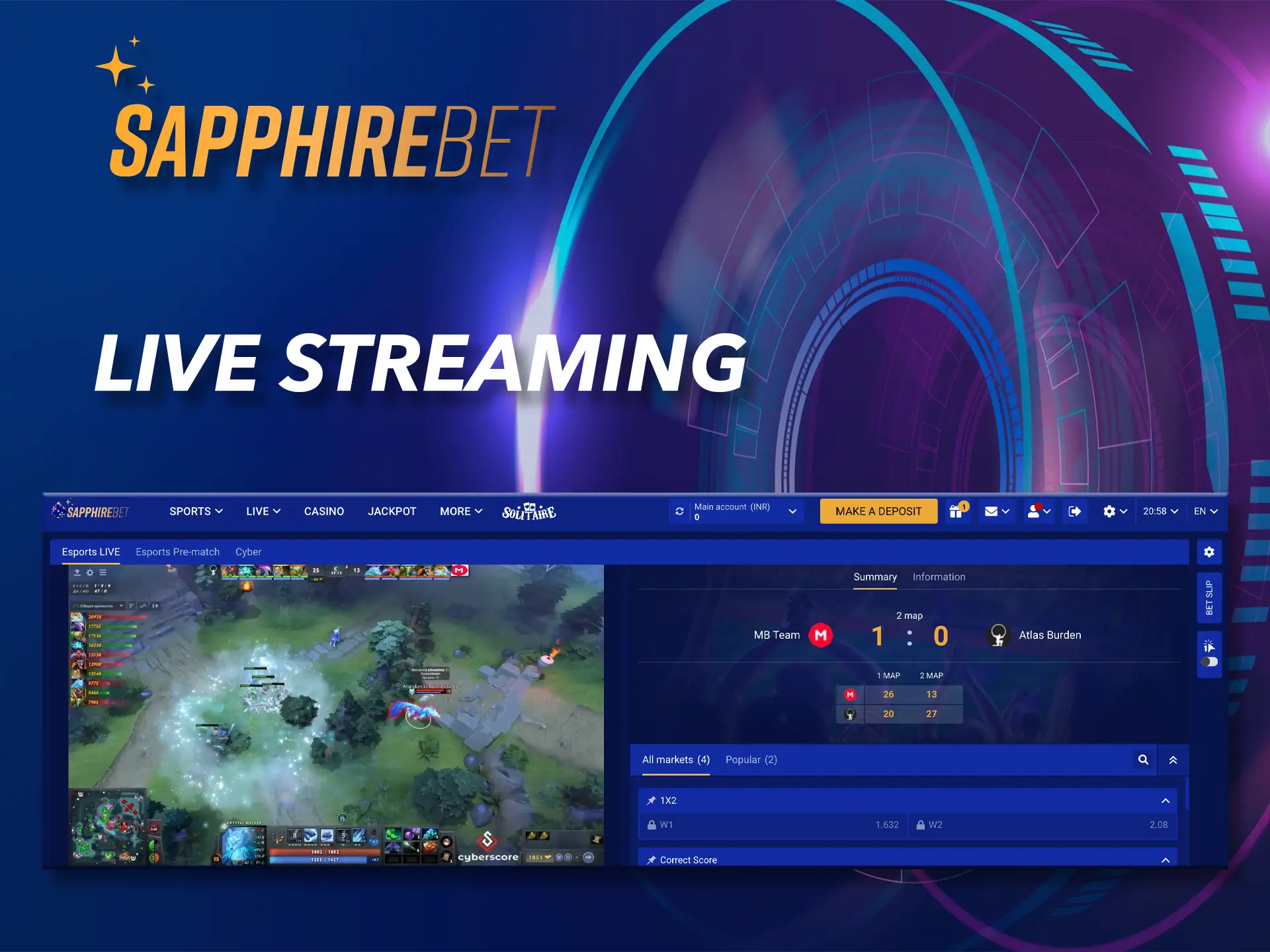 Enjoy the game live on the Sapphirebet website.