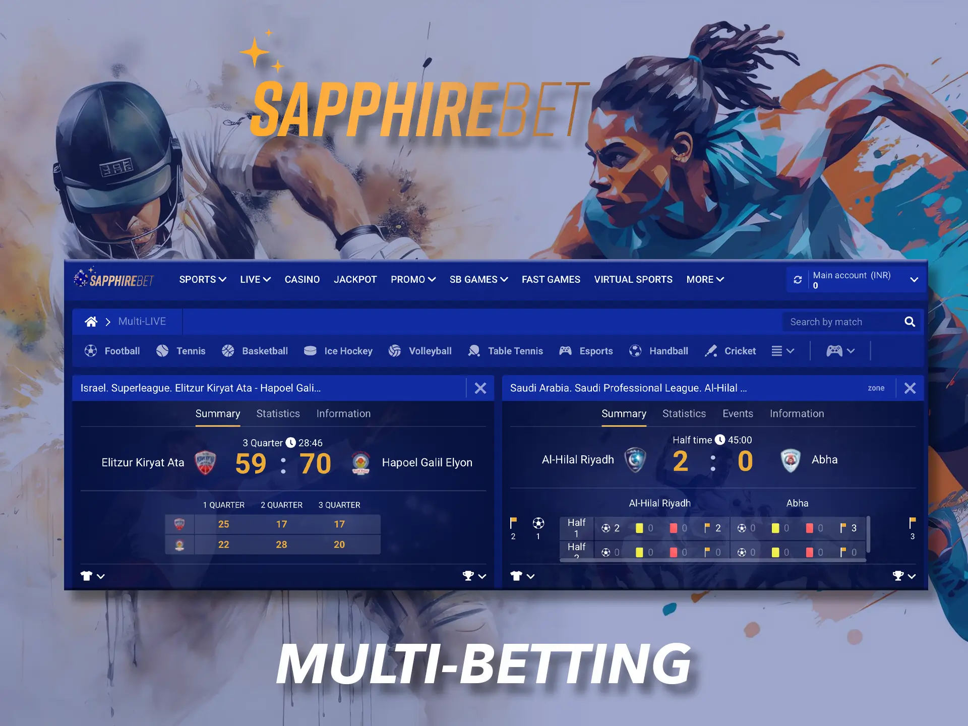 Follow multiple sports disciplines at the same time at Sapphirebet.