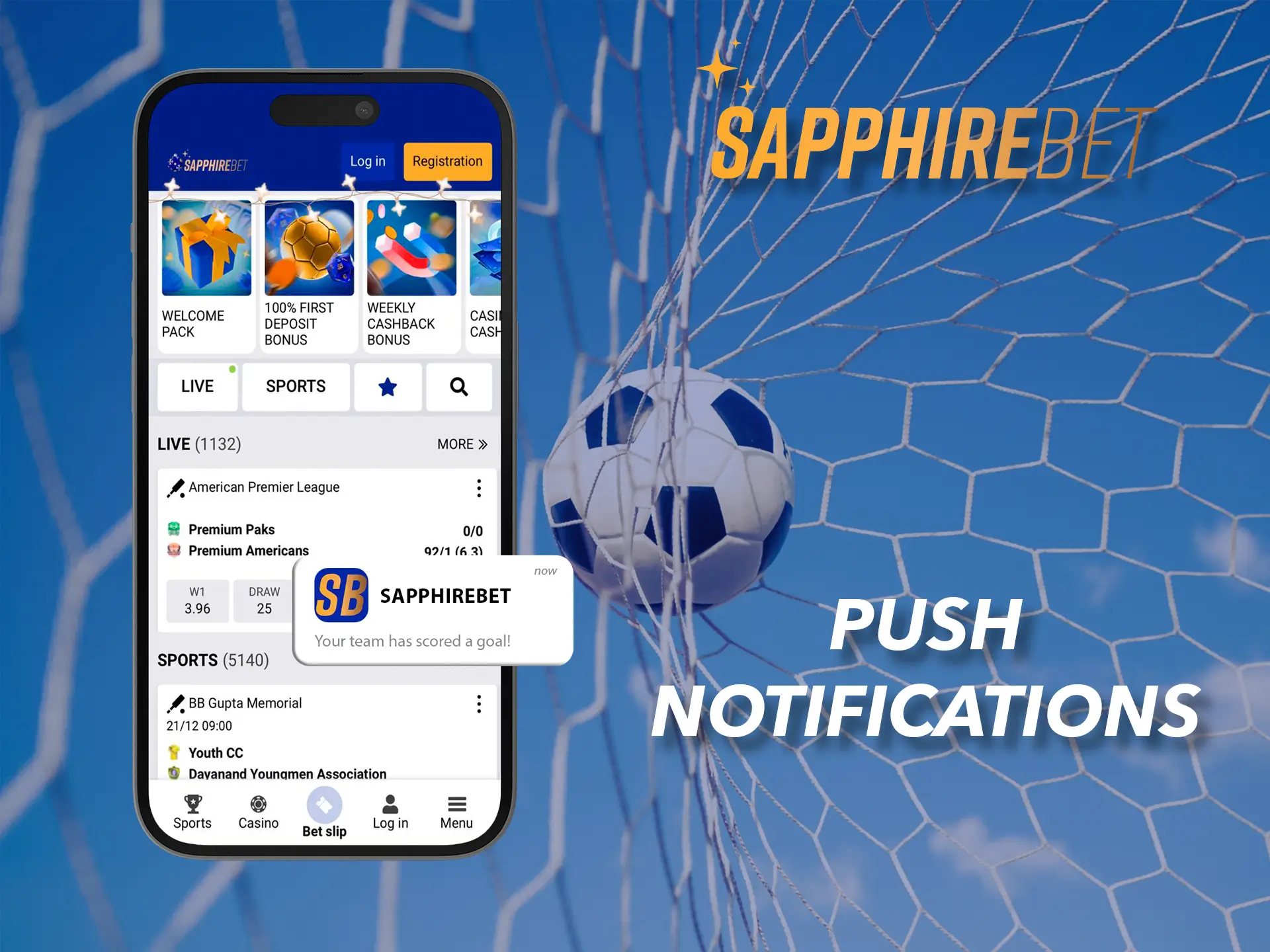 Receive notifications from Sapphirebet to your device when your team performs well.