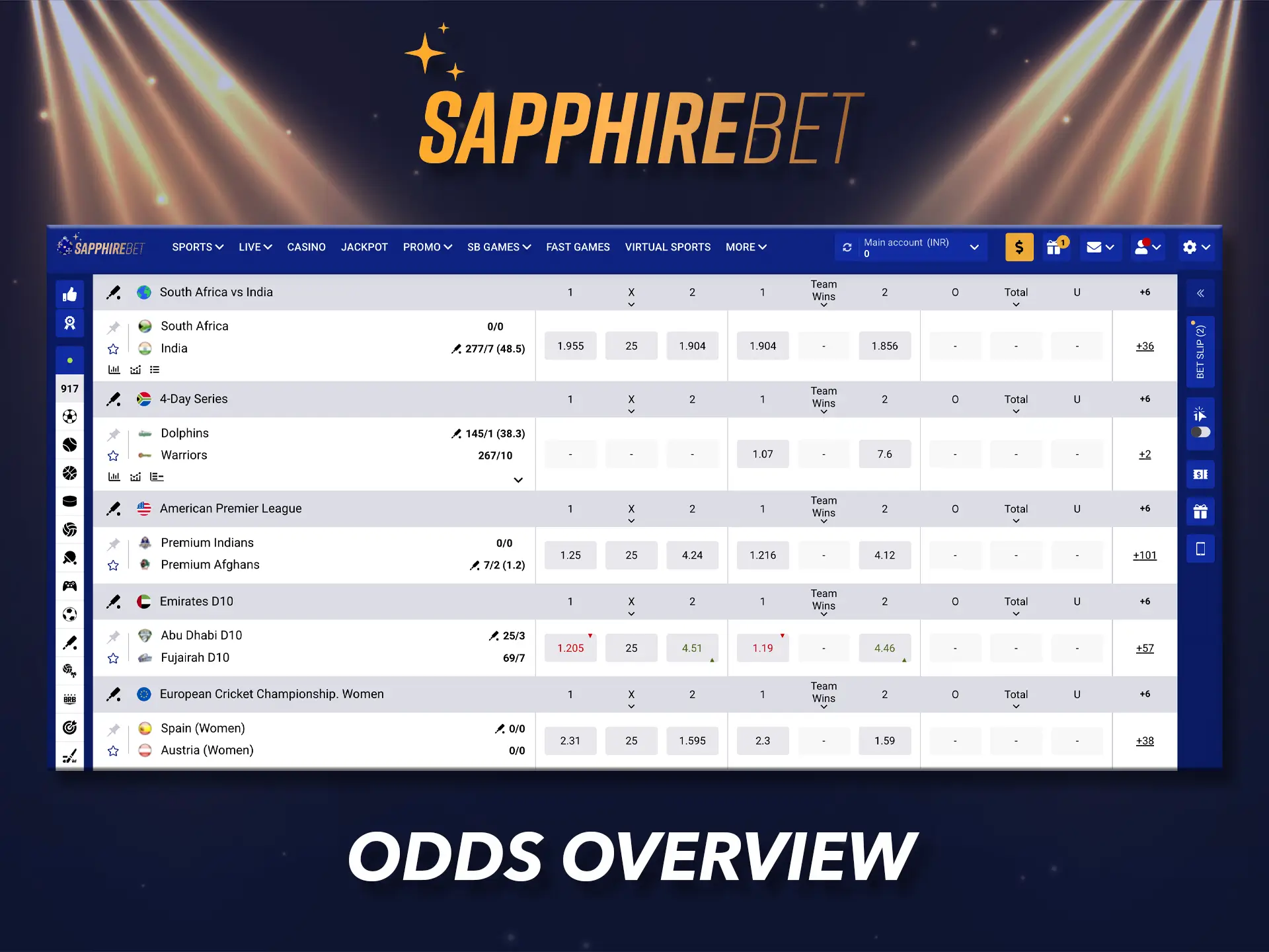 At Sapphirebet you will find the most attractive and great odds.