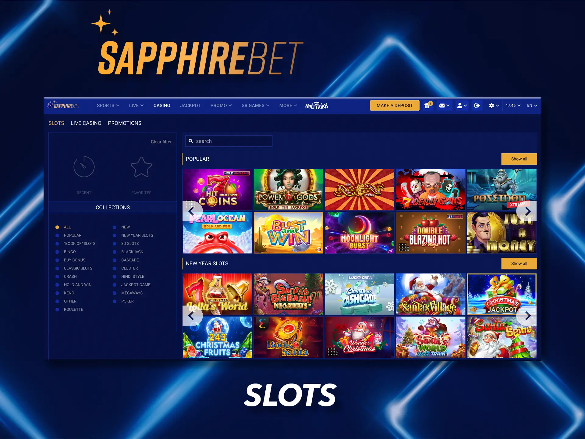 Play your favourite slots at Sapphirebet.