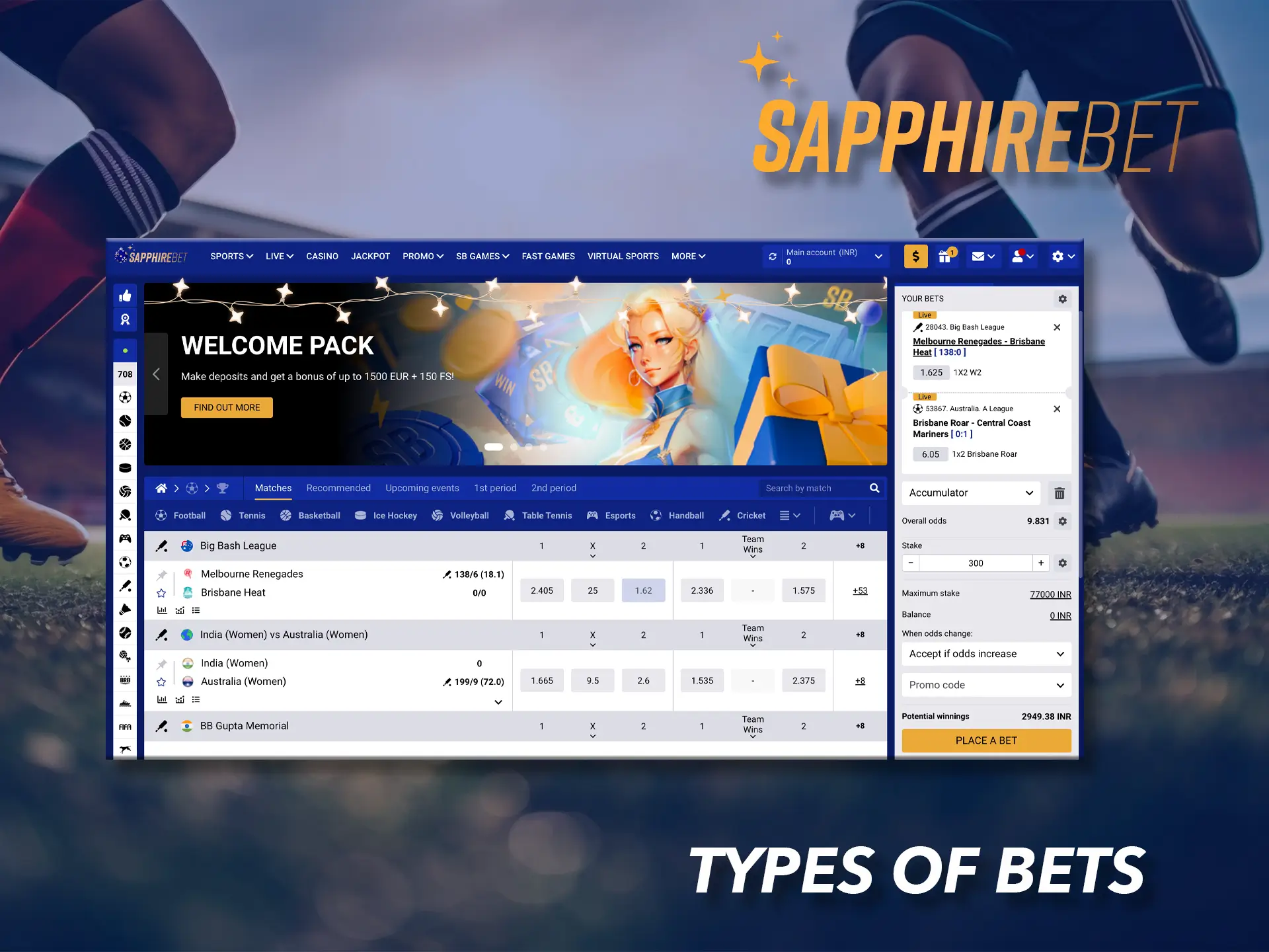 Sapphirebet has 3 types of bets, decide which suits you best.