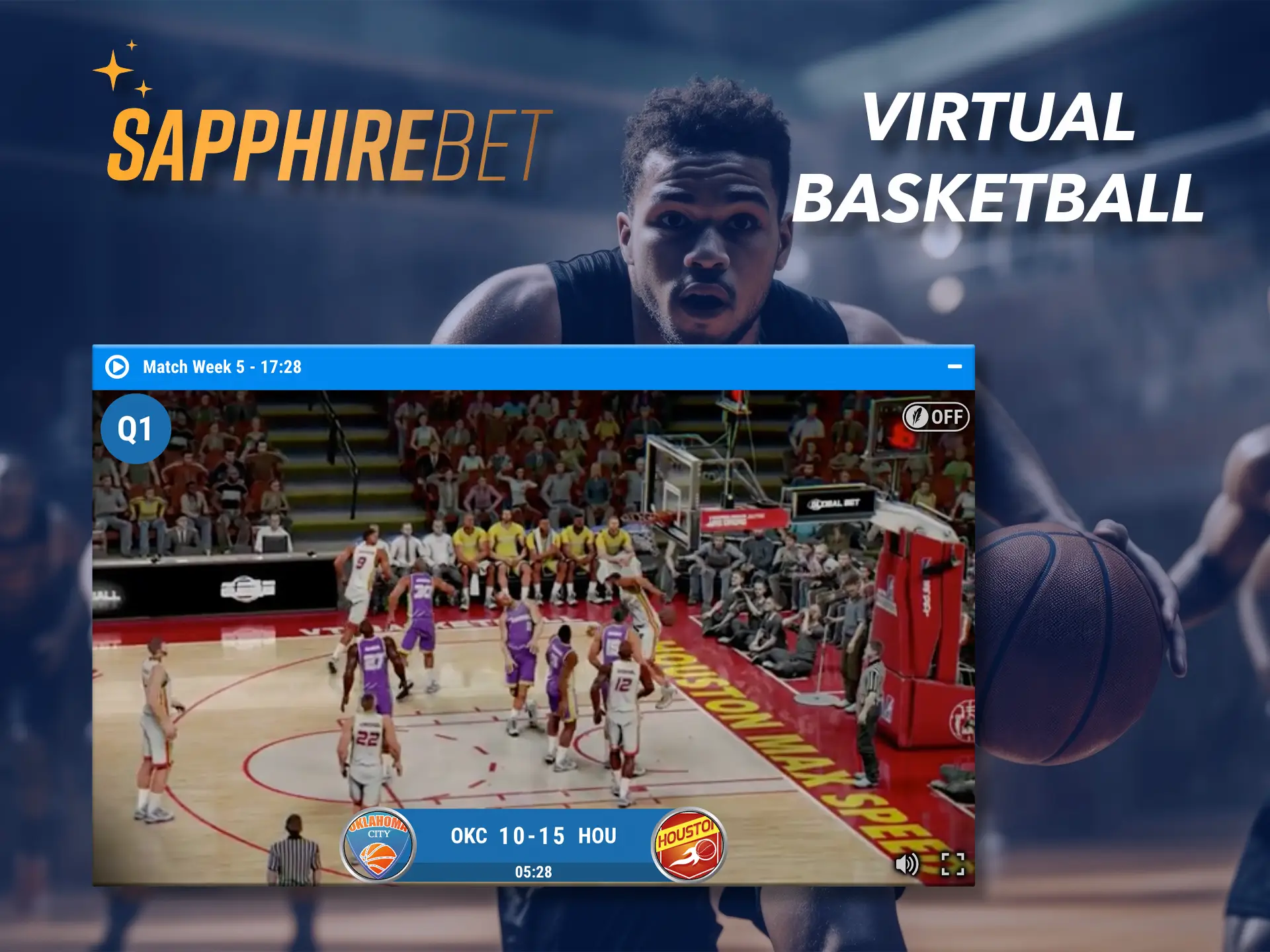 Watch the virtual game of basketball players in make your predictions at Sapphirebet.