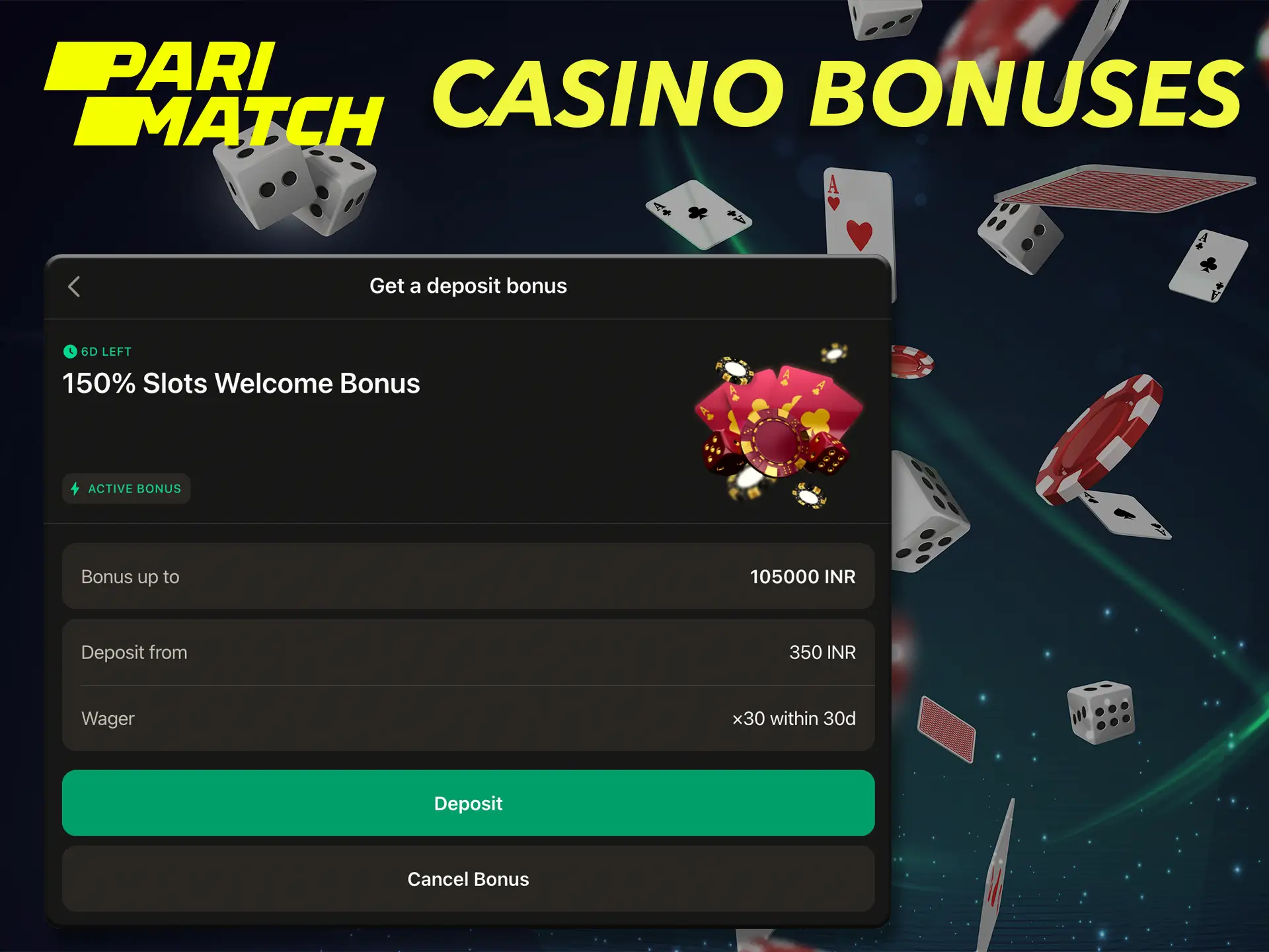 Play and up your game at Parimatch Casino thanks to the welcome bonus.