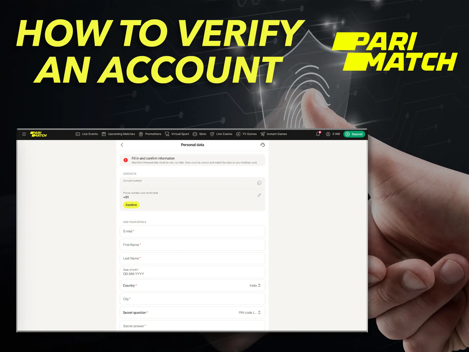Be sure to confirm your account to access the main features of Parimatch Casino.