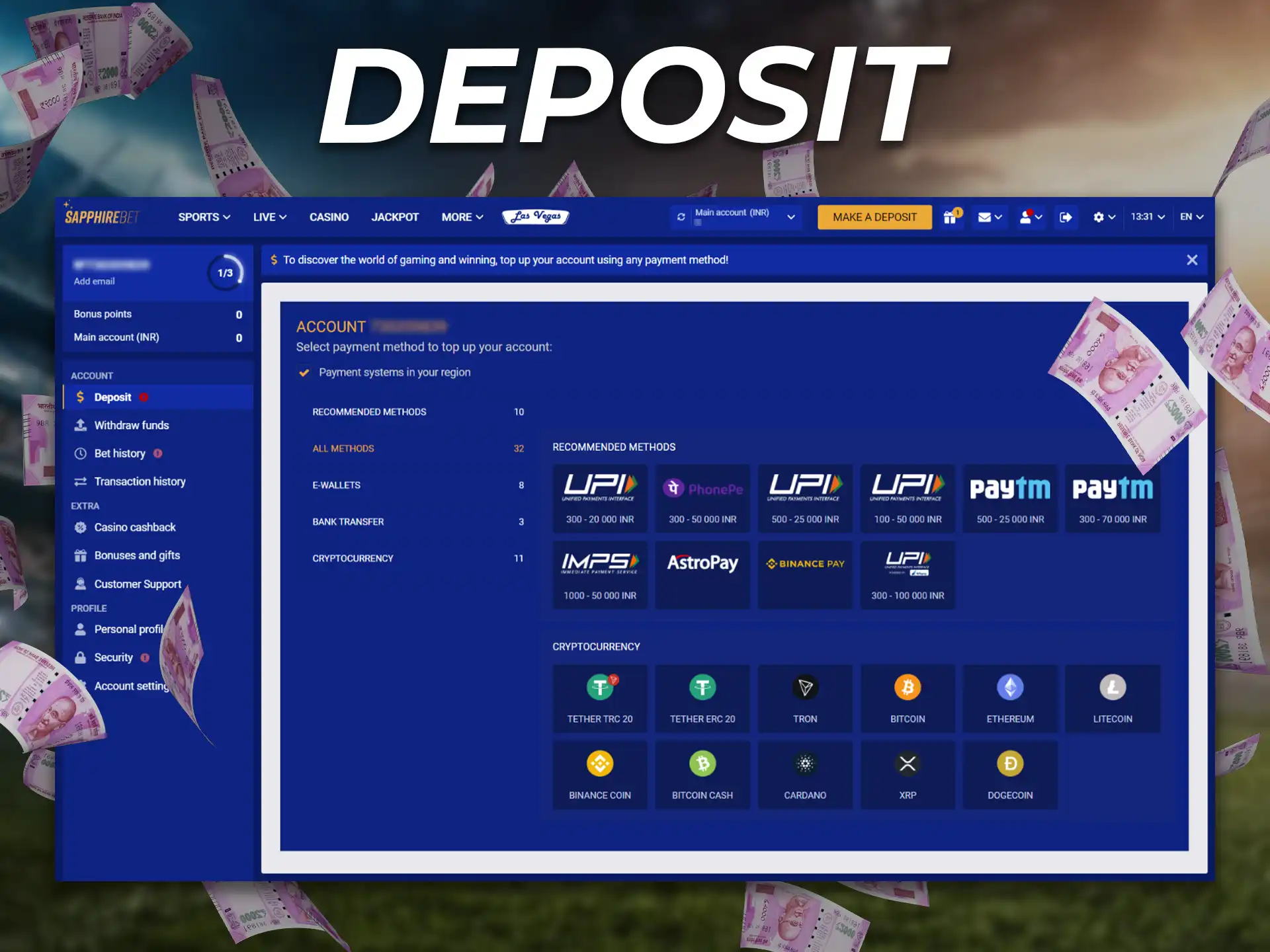 Step-by-step instructions on how to make a deposit to start betting.