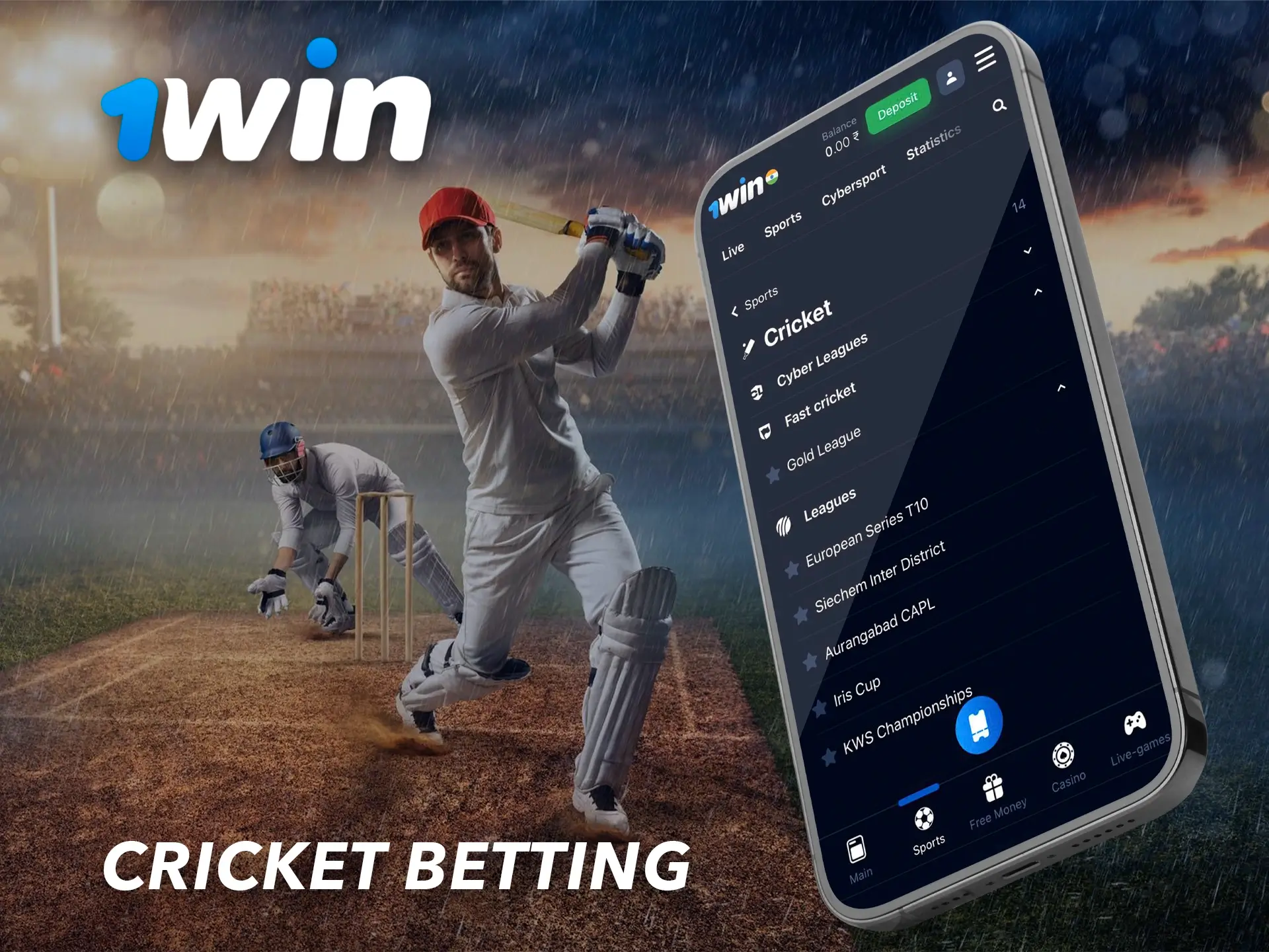 All major tournaments and major cricket events are available at 1Win for your predictions.
