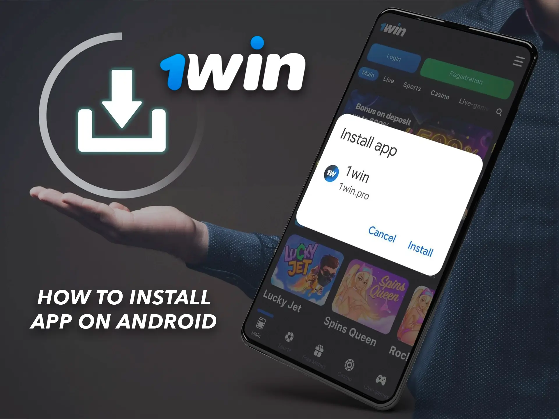 Open the 1Win website and start installing the app on your android device.