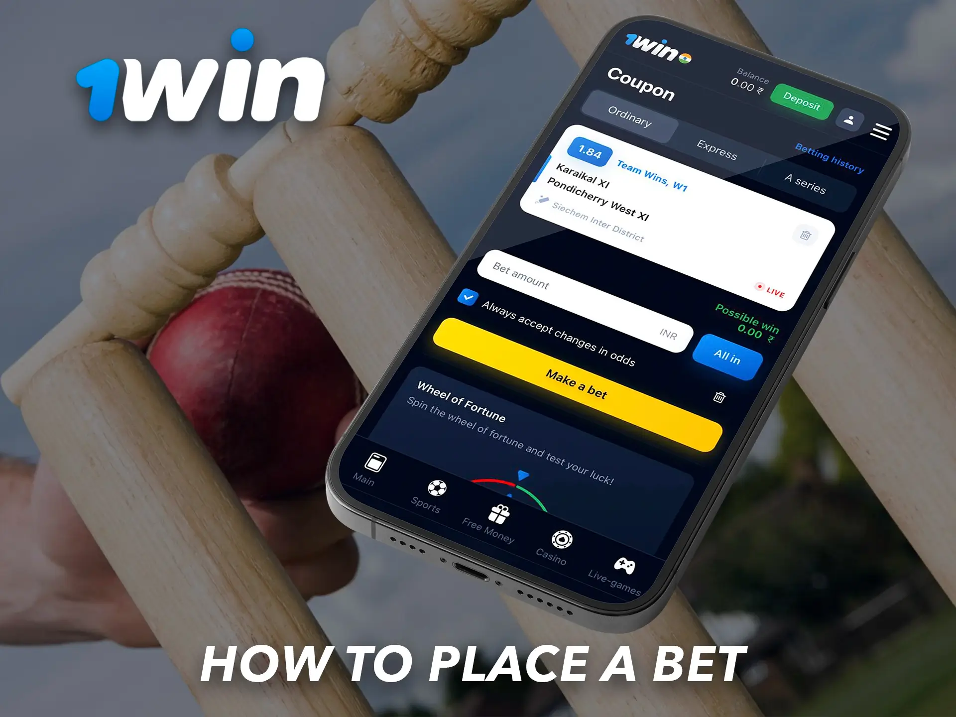 Choose a cricket match that suits you and place your first bet at 1Win Casino.