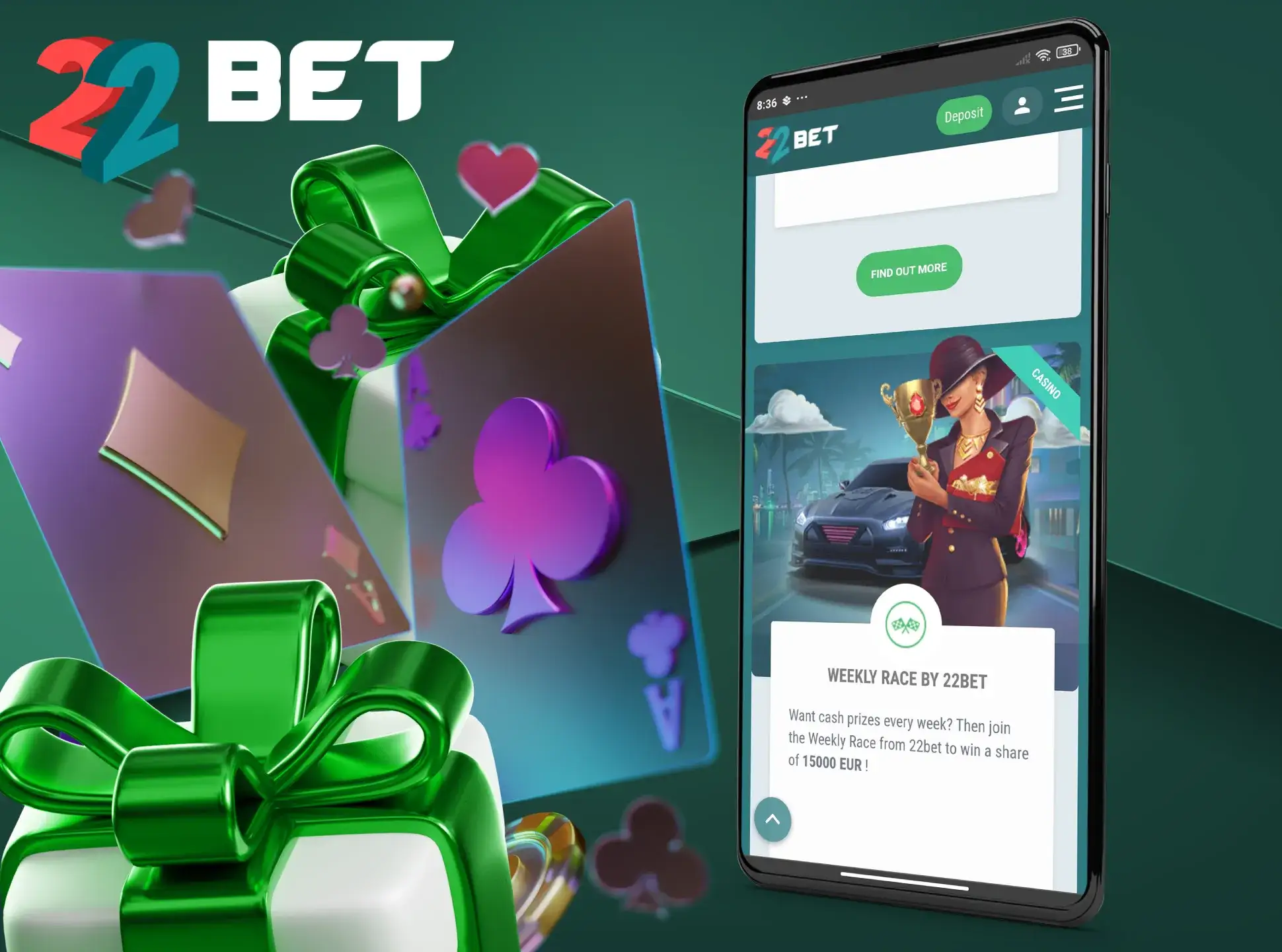 In the 22Bet app you will find a wide range of games and a live casino.