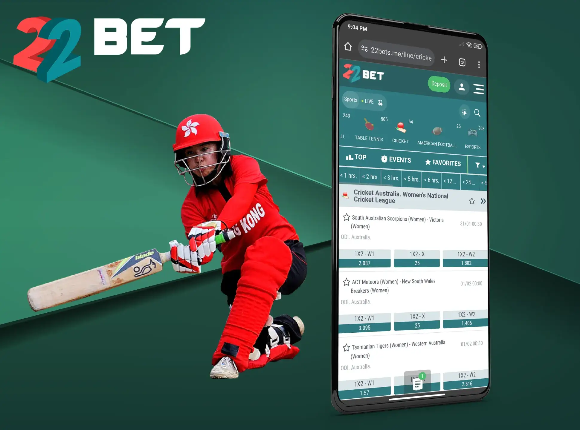 Cricket betting is popular among 22Bet bettors.