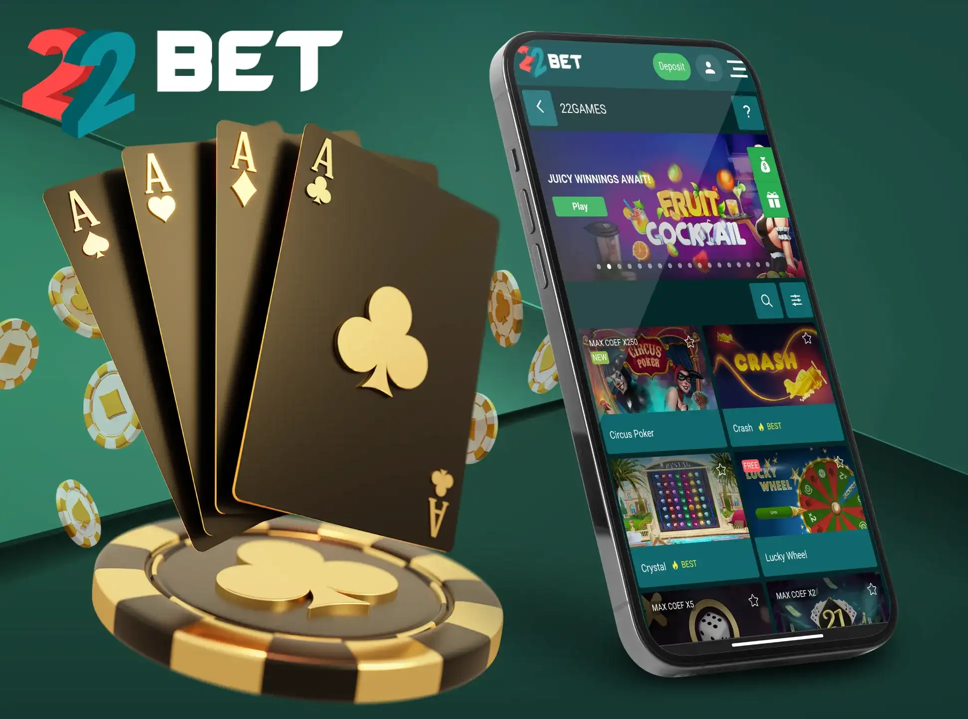 The 22Bet Casino app offers players an extensive library of games.