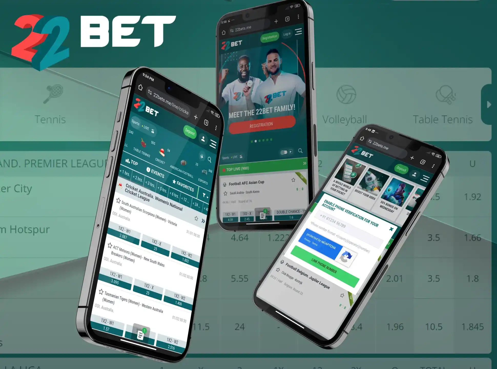 Biometric authentication, exclusive promotions and bonuses in the 22Bet Bet app.