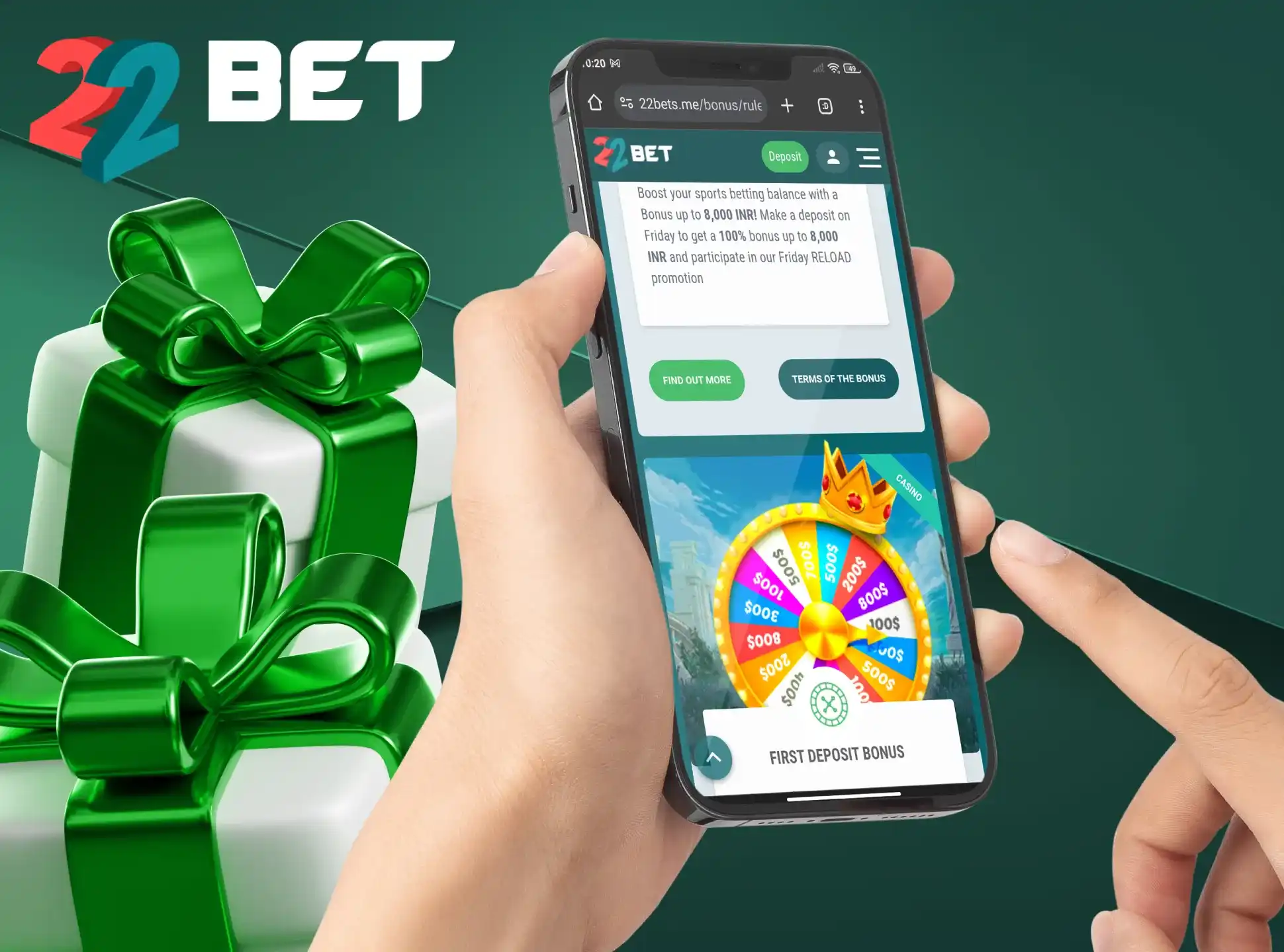 In the 22Bet app you'll find welcome bonuses and lots of promotions.