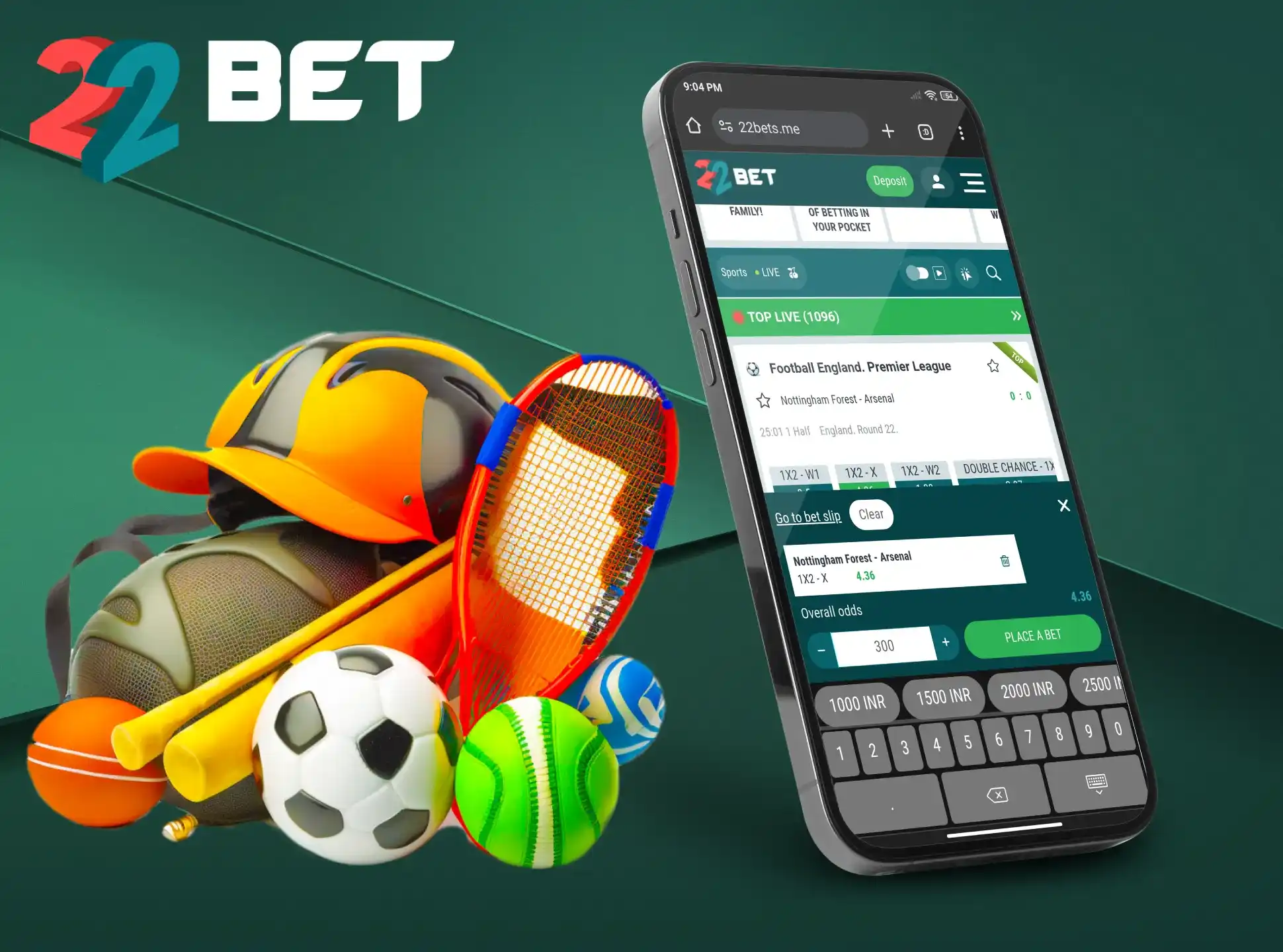 Making a bet in the 22Bet app can be done in a few steps.